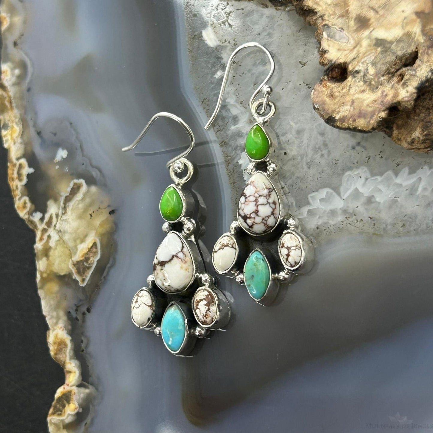 Sterling Silver Southwestern Style Multistone Dangle Earrings For Women