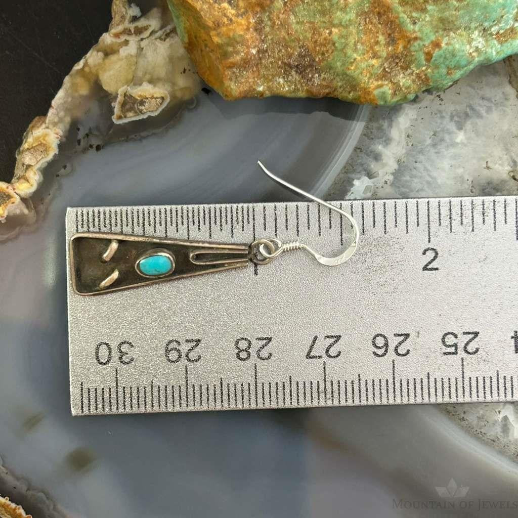 Vintage Silver Native American Turquoise Triangle Dangle Earrings For Women
