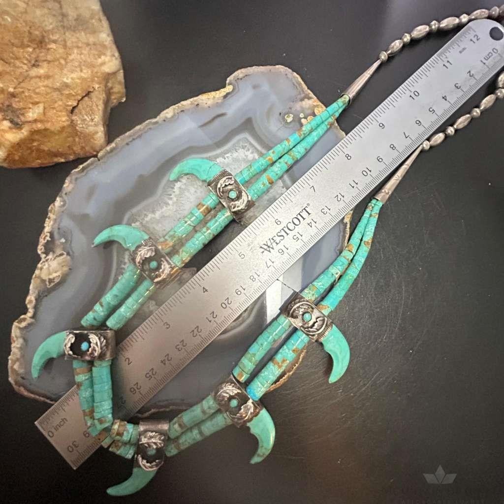 Vintage Native American Turquoise Disk Beads w/6 Carved Turquoise Claw Necklace For Women