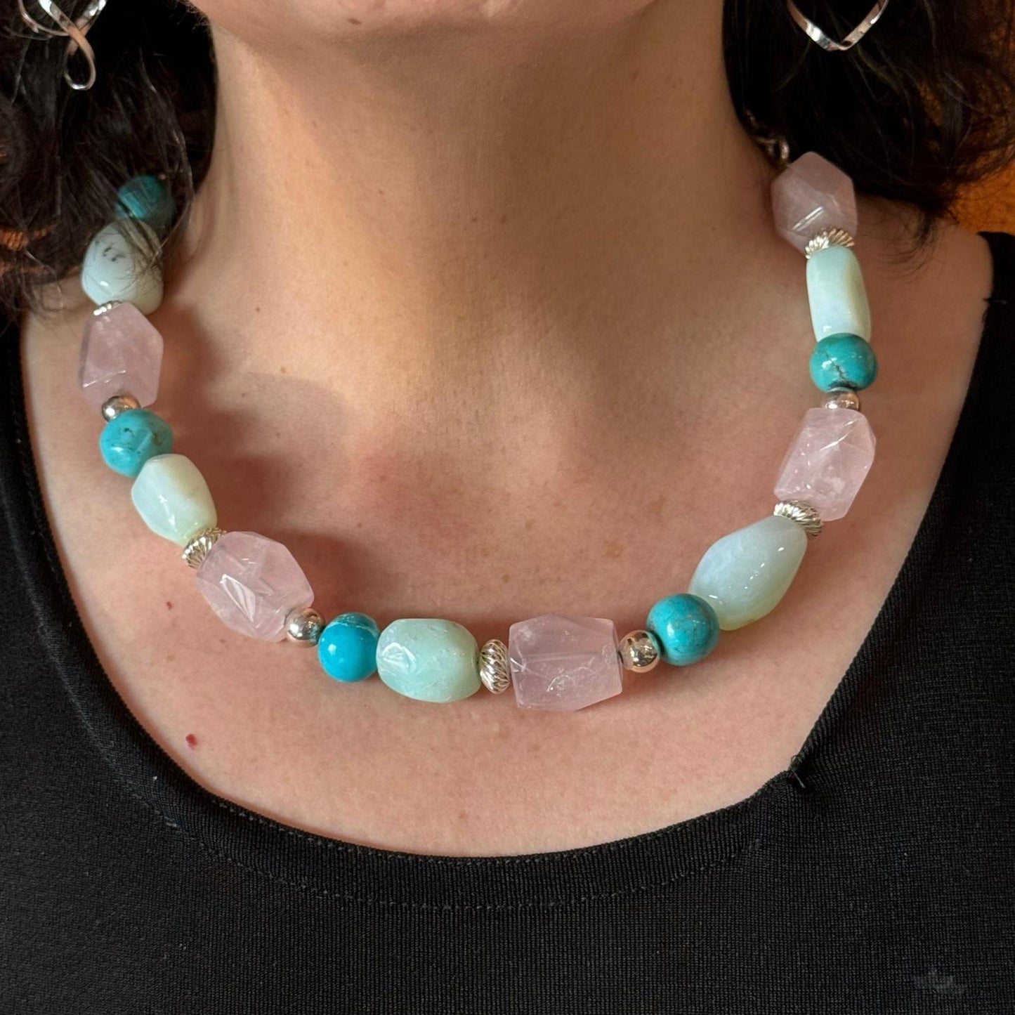 Carolyn Pollack Sterling Silver Ocean Shades Chunky Multi Beaded Necklace For Women