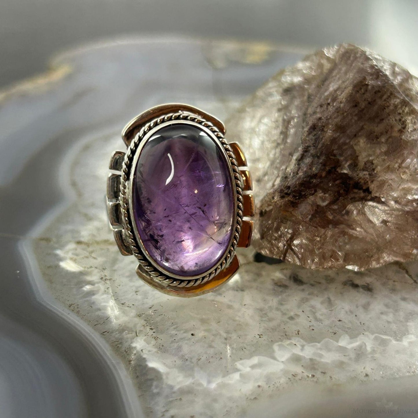 Sterling Silver Southwestern Style Oval Star Amethyst Ring Size 10 For Women