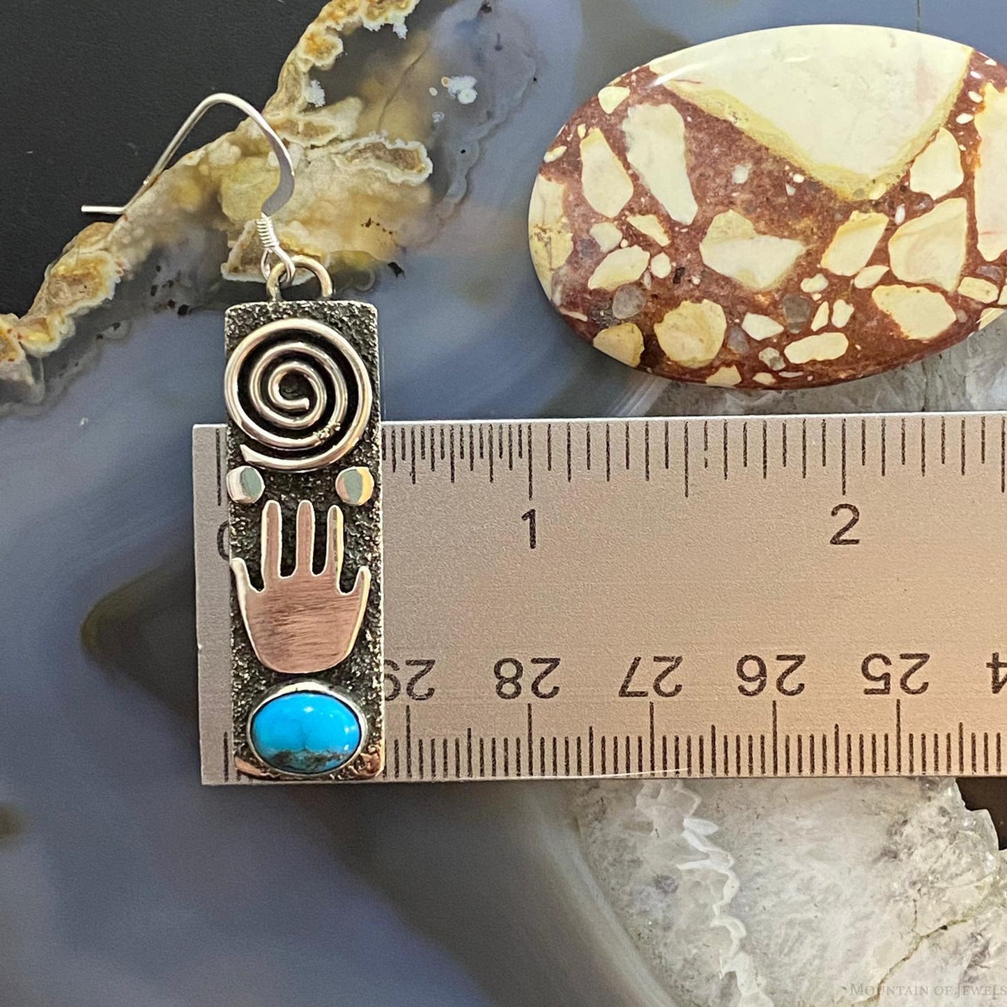 Alex Sanchez Native American Sterling Turquoise Petroglyph Dangle Earrings #3