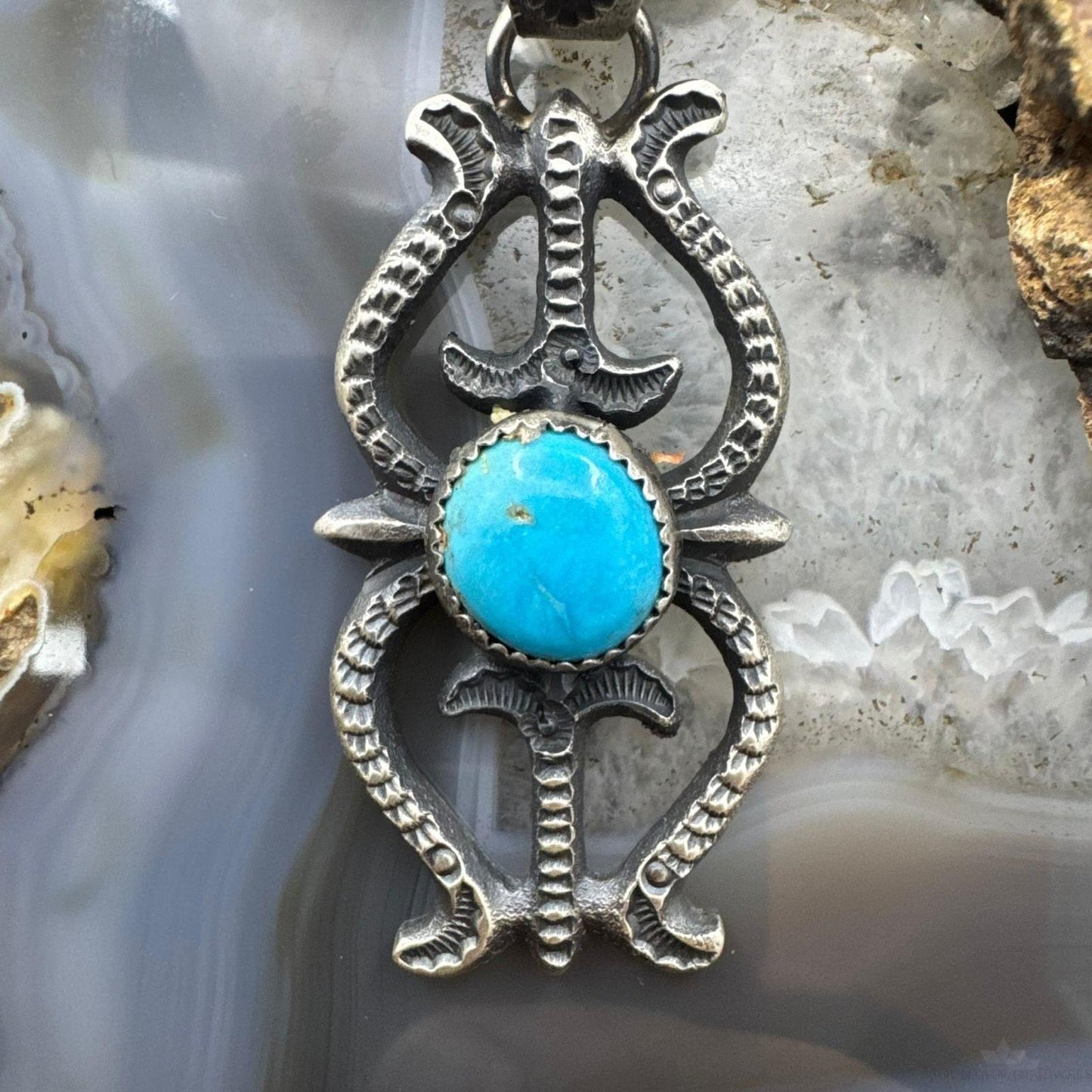 Eva & Linberg Billah Native American Sterling Silver Sandcast Turquoise Unisex Pendant