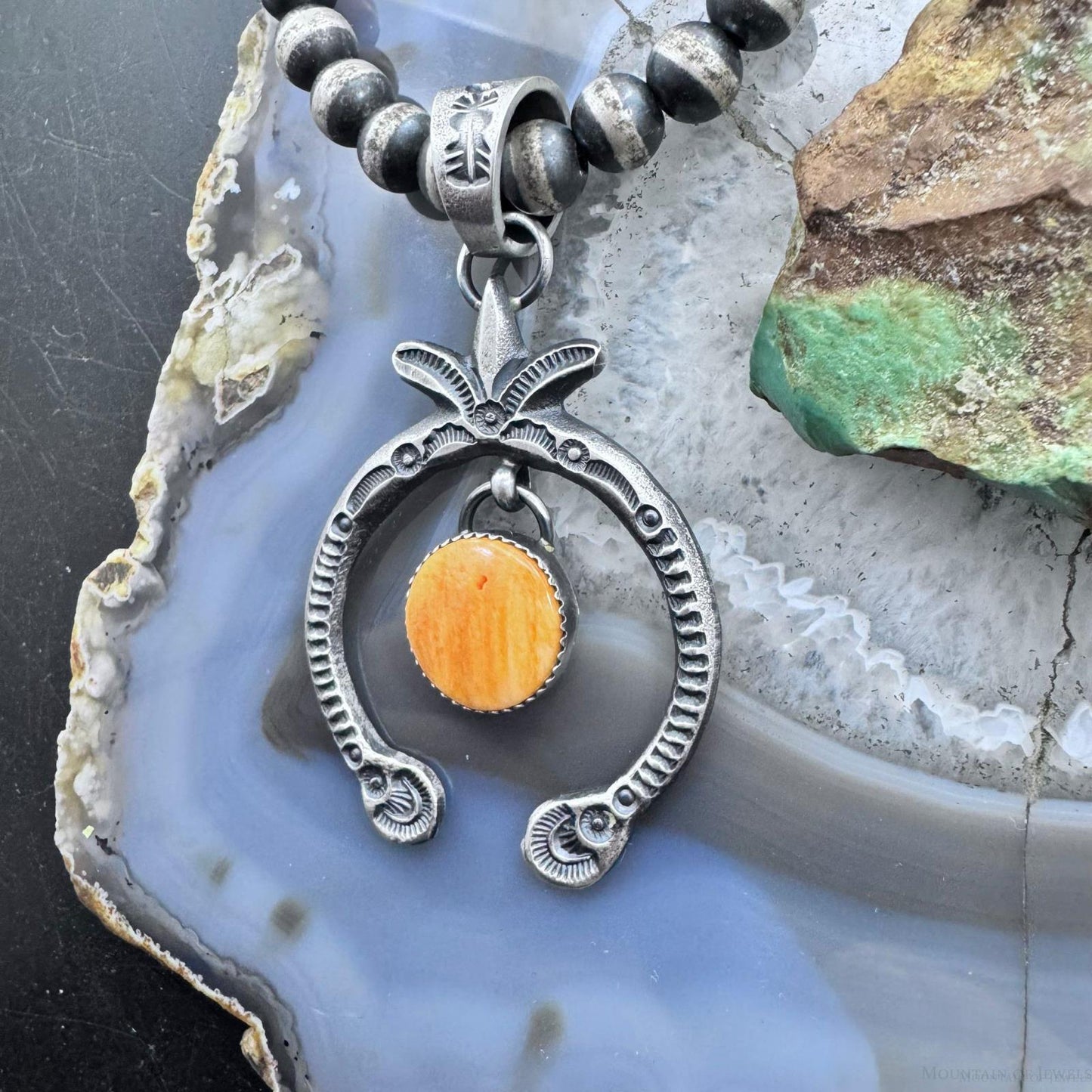Eva & Linberg Billah Sterling Silver Orange Spiny Oyster Decorated Naja Pendant For Women