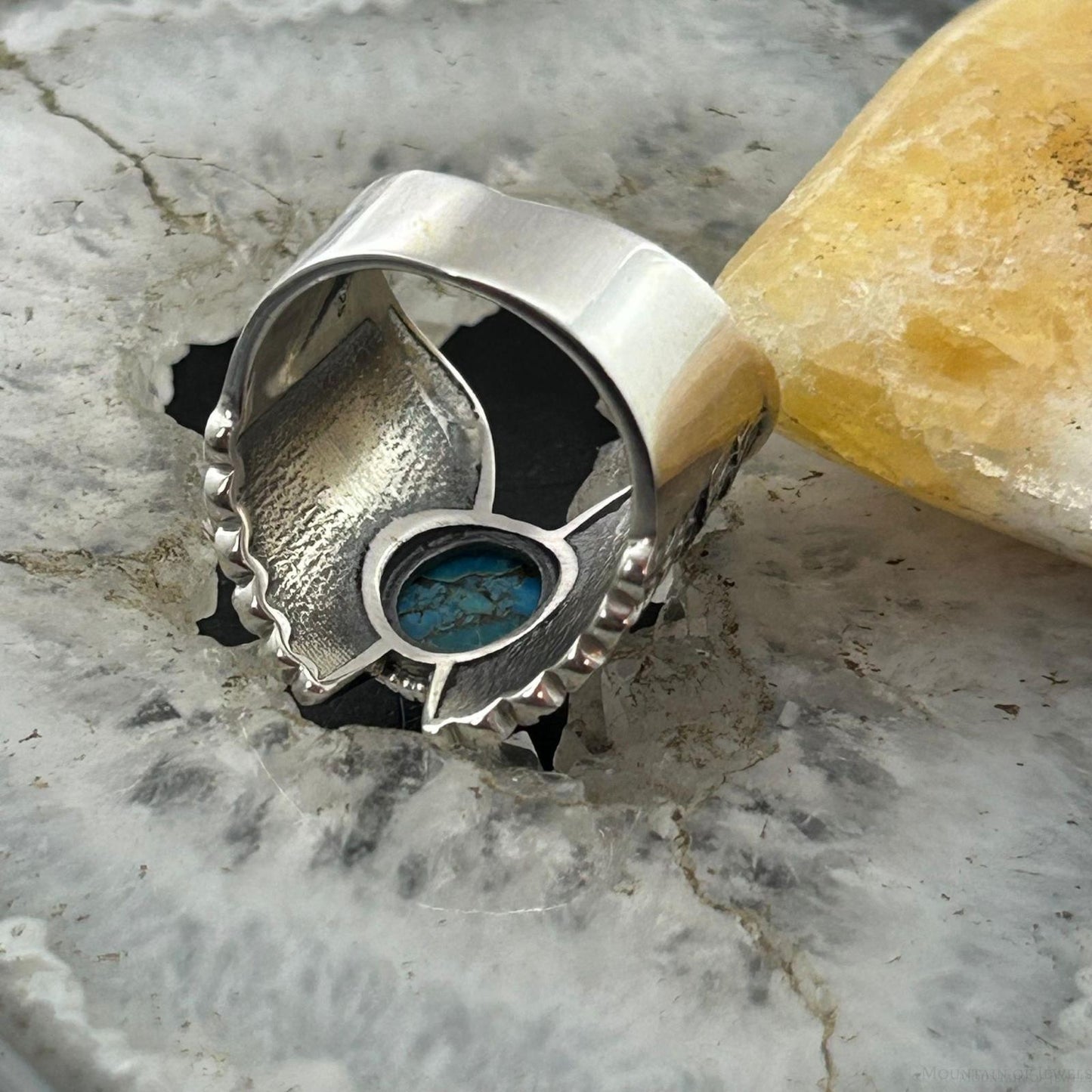 Sterling Silver Southwestern Style Copper Turquoise Unisex Wing Ring Size 9