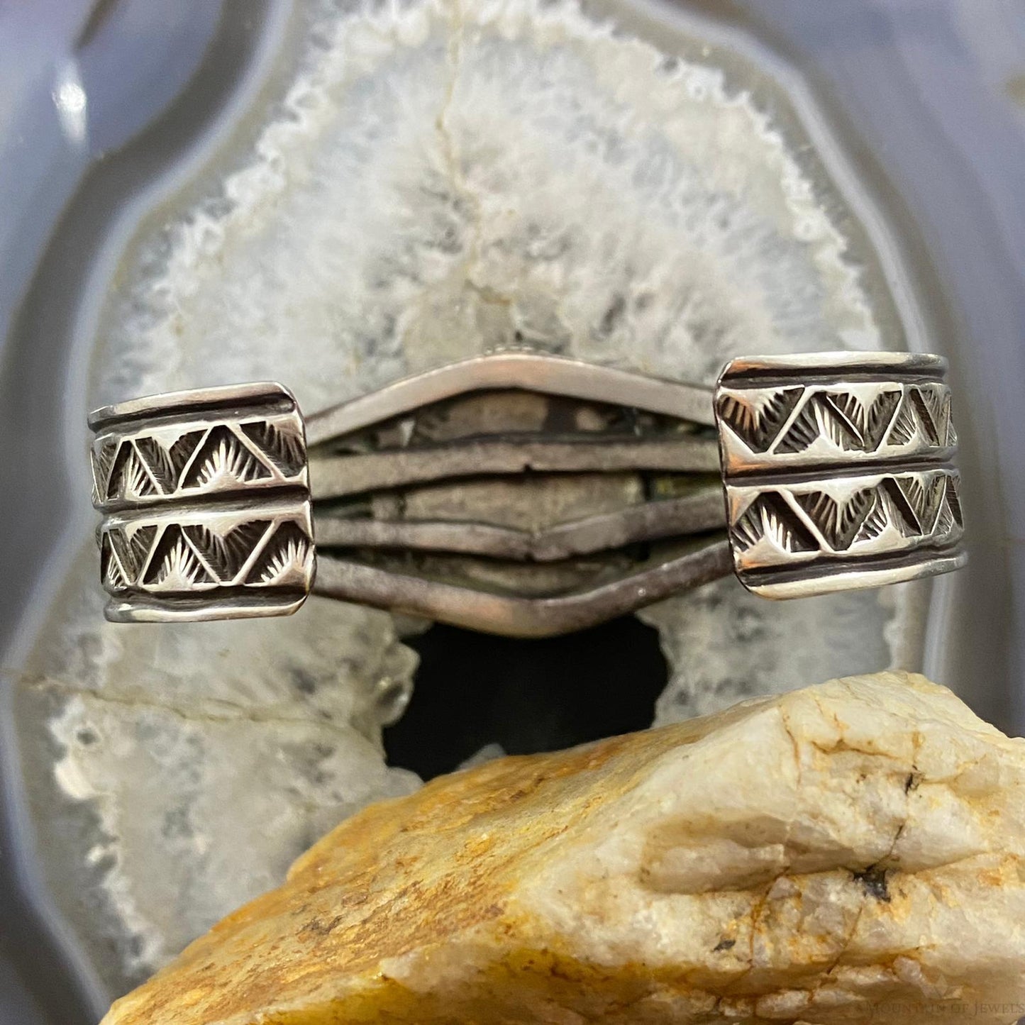 Vintage Signed Native American Sterling Turquoise Decorated Bracelet For Women