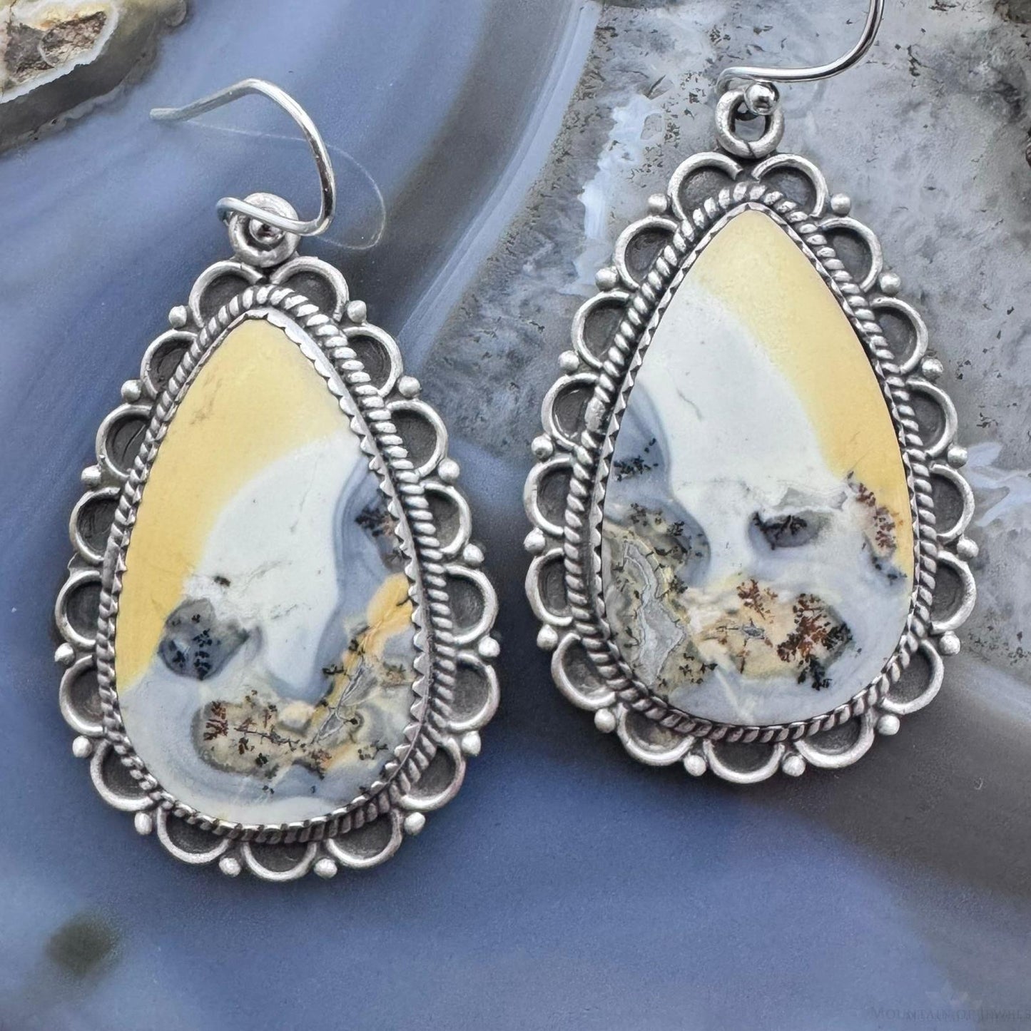 Sterling Silver Southwestern Style Teardrop Maligano Jasper Dangle Earrings For Women #2