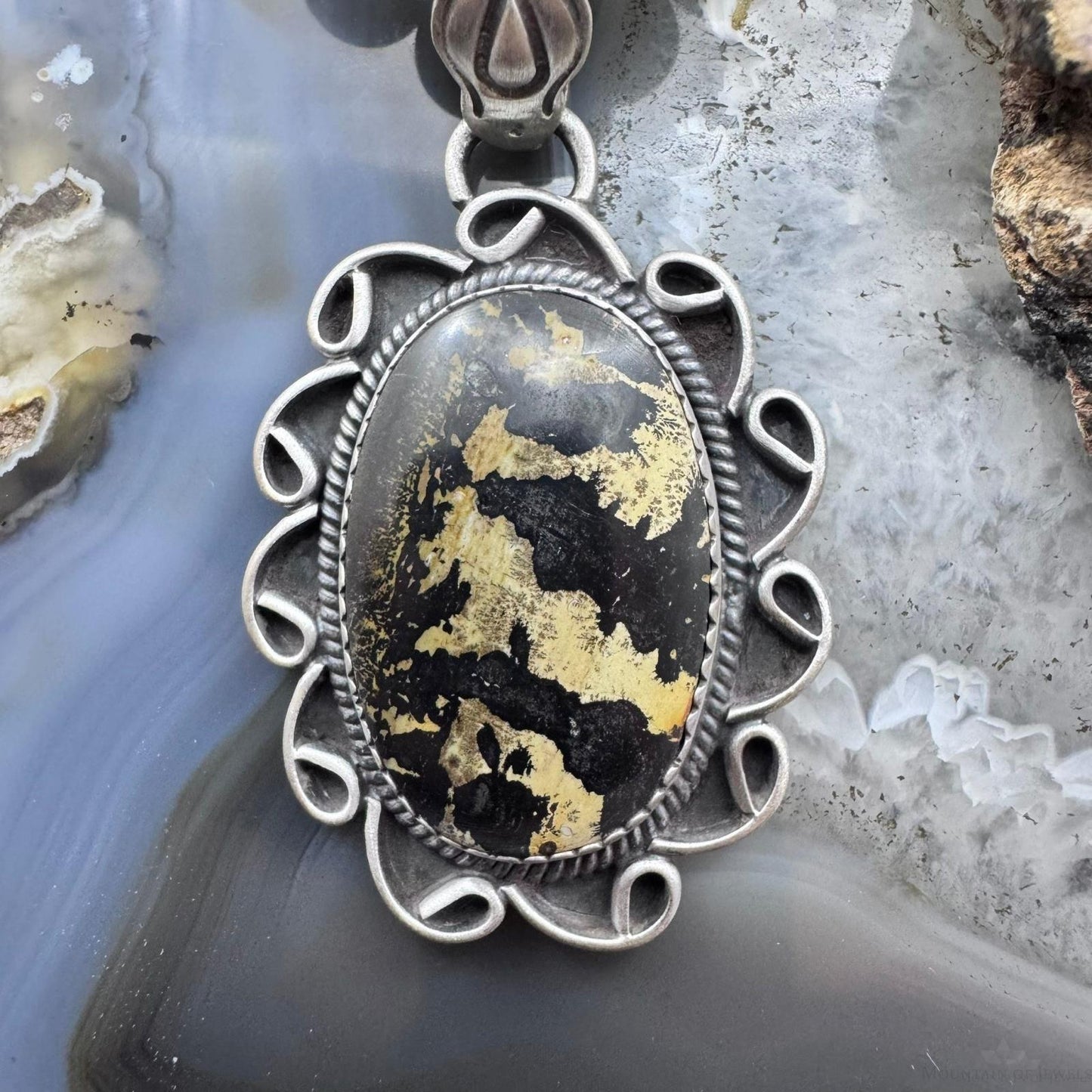 Sterling Silver Southwestern Style Oval Leopard Jasper Decorated Pendant For Women