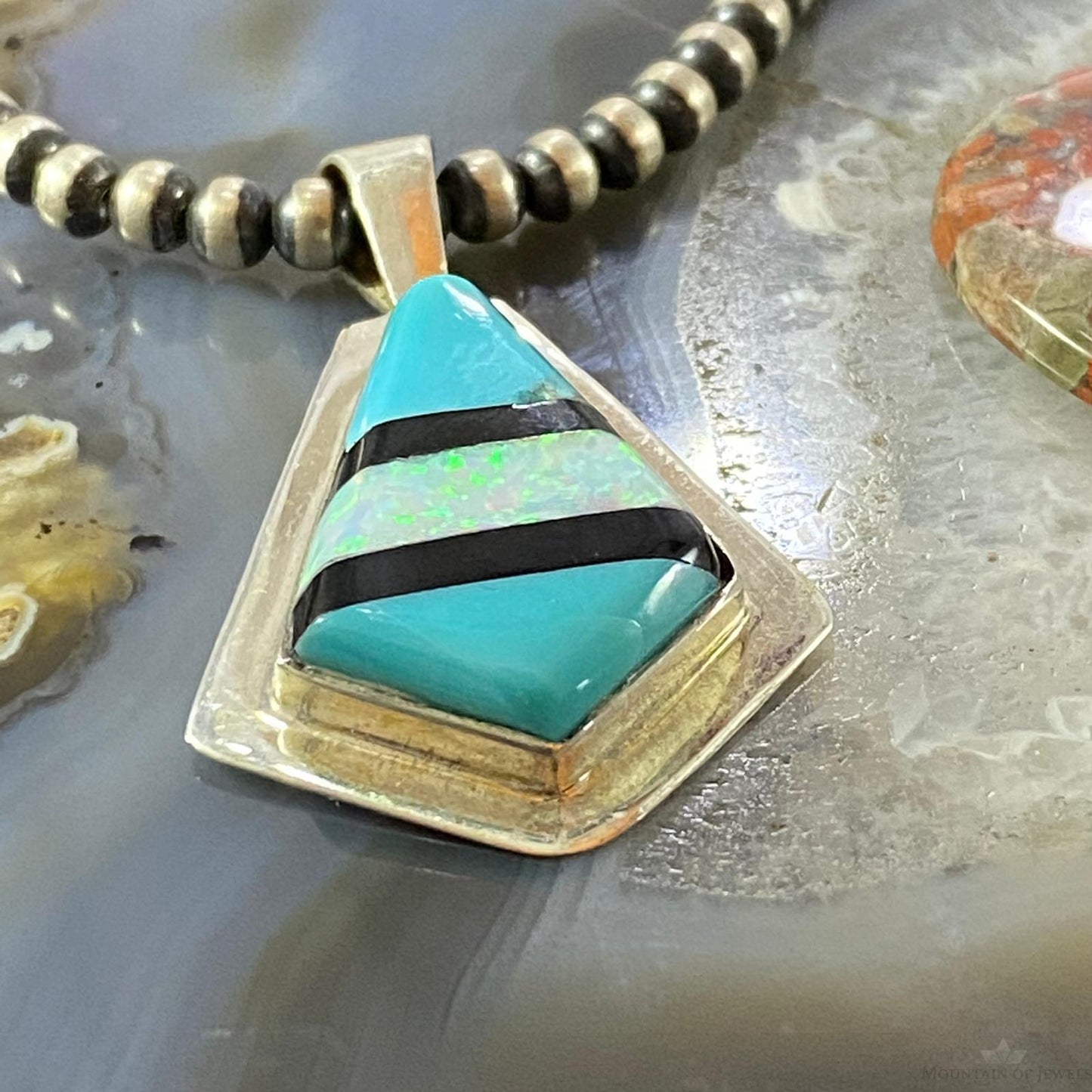 Christine Wolf Sterling Silver Turquoise/Opal/Onyx Inlay Kite Pendant For Women