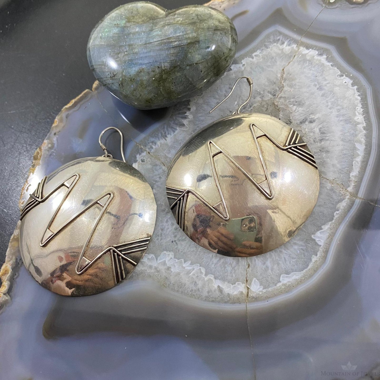 Vintage Native American Sterling Silver Rounded Arrow Overlay Dangle Earrings