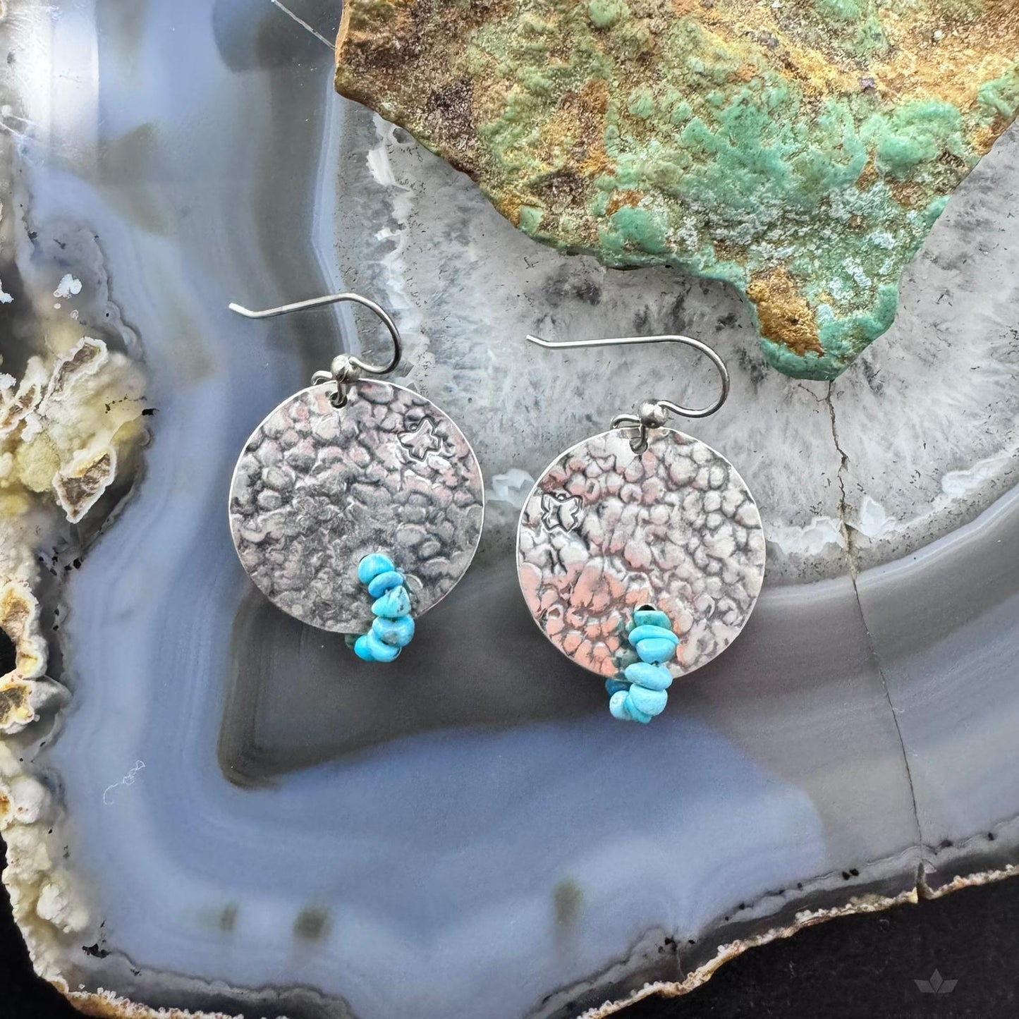 Carolyn Pollack Sterling Silver Hammered Disk With Turquoise Beads Dangle Earrings For Women