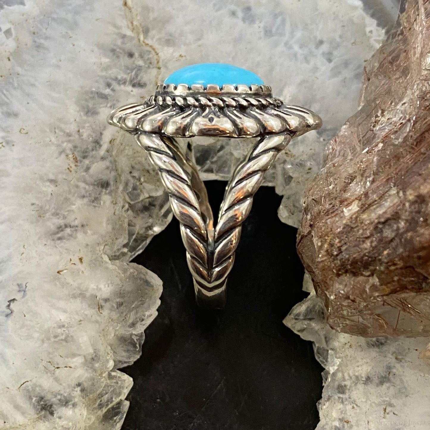 Carolyn Pollack Southwestern Style Sterling Silver Oval Turquoise Decorated Ring For Women