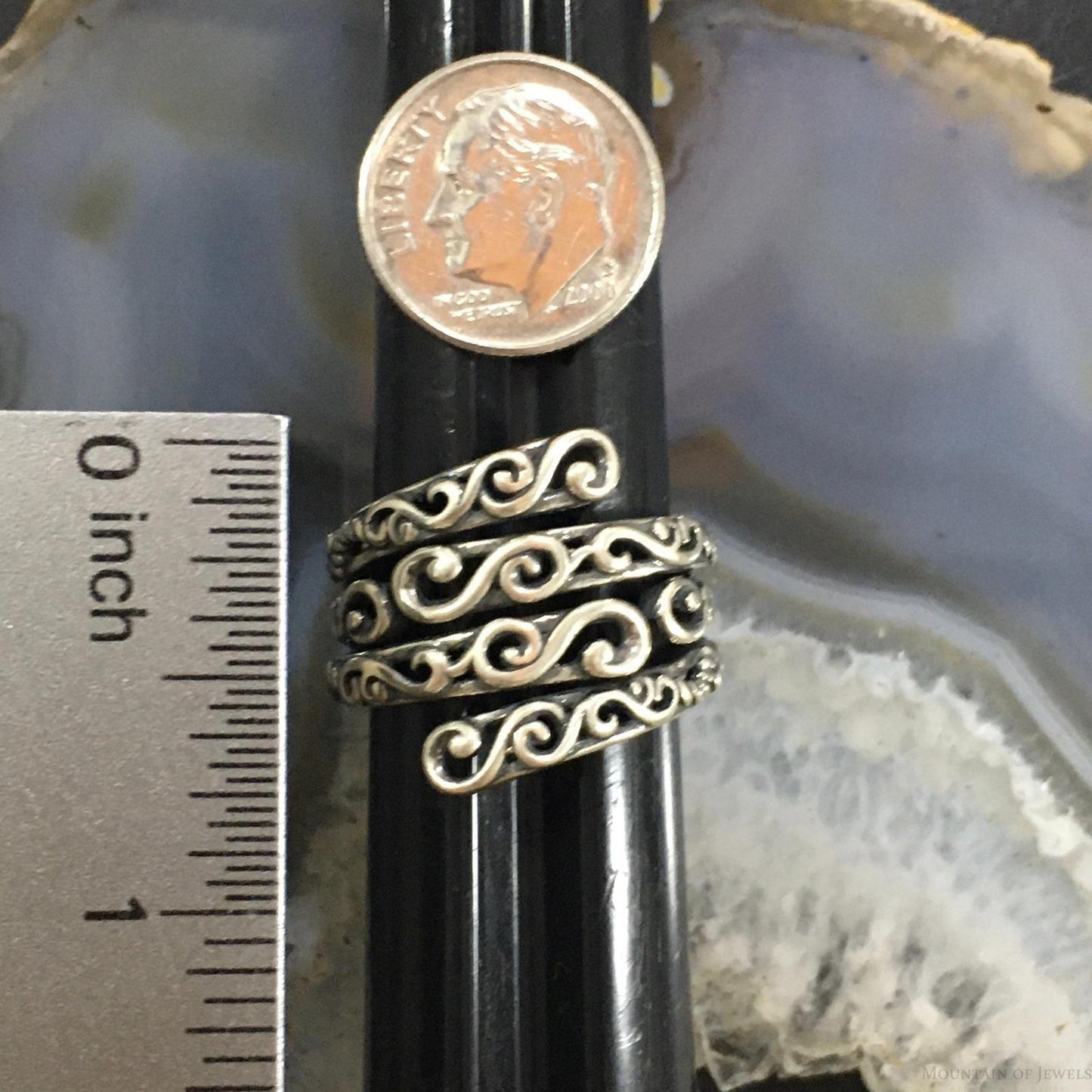 Carolyn Pollack Southwestern Style Sterling Silver Decorated Coil Ring For Women