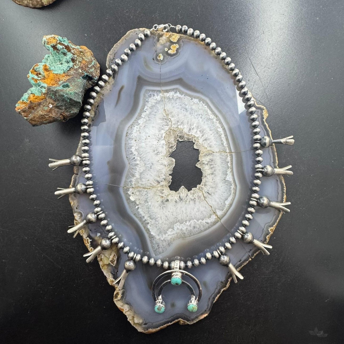 Sterling Silver Southwestern Style Turquoise Squash Blossom Necklace For Women
