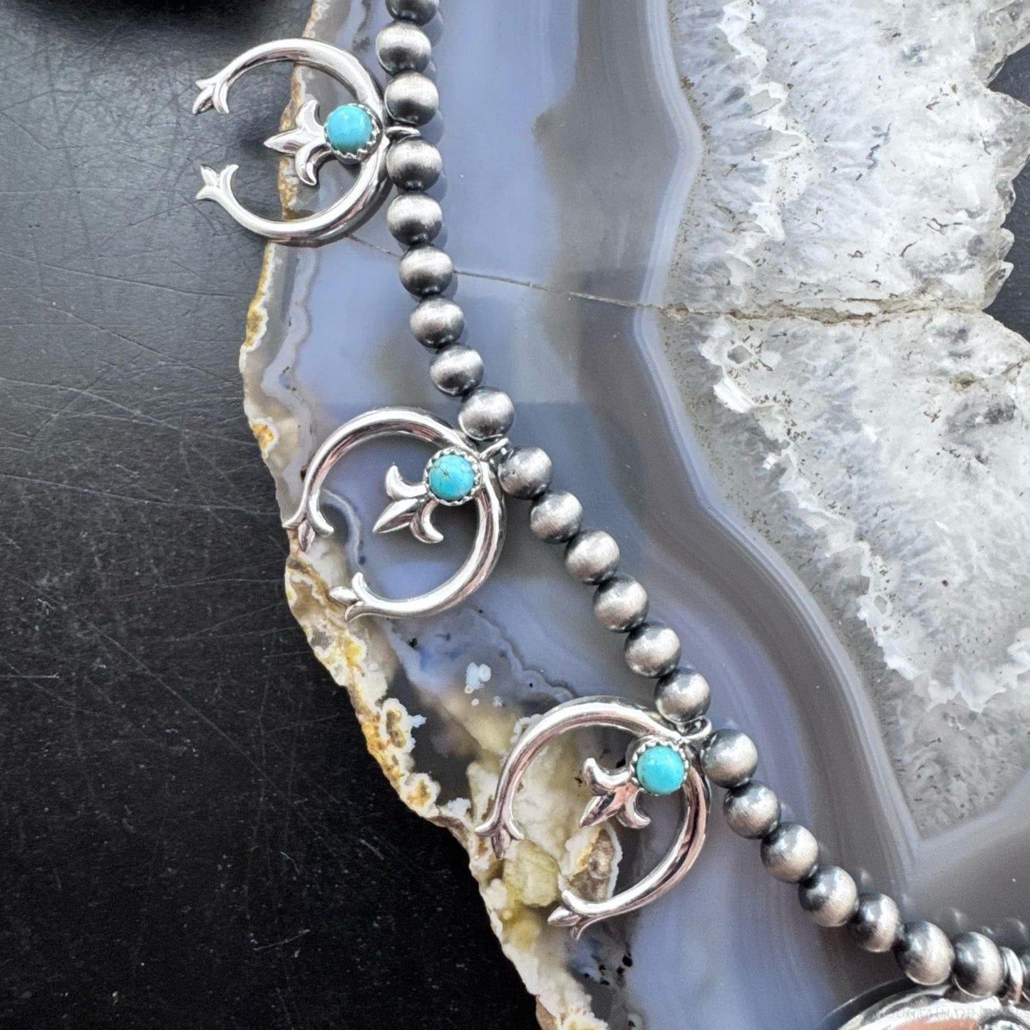 Sterling Silver Southwestern Style Naja w/Turquoise Squash Blossom 20" - 22" Necklace For Women