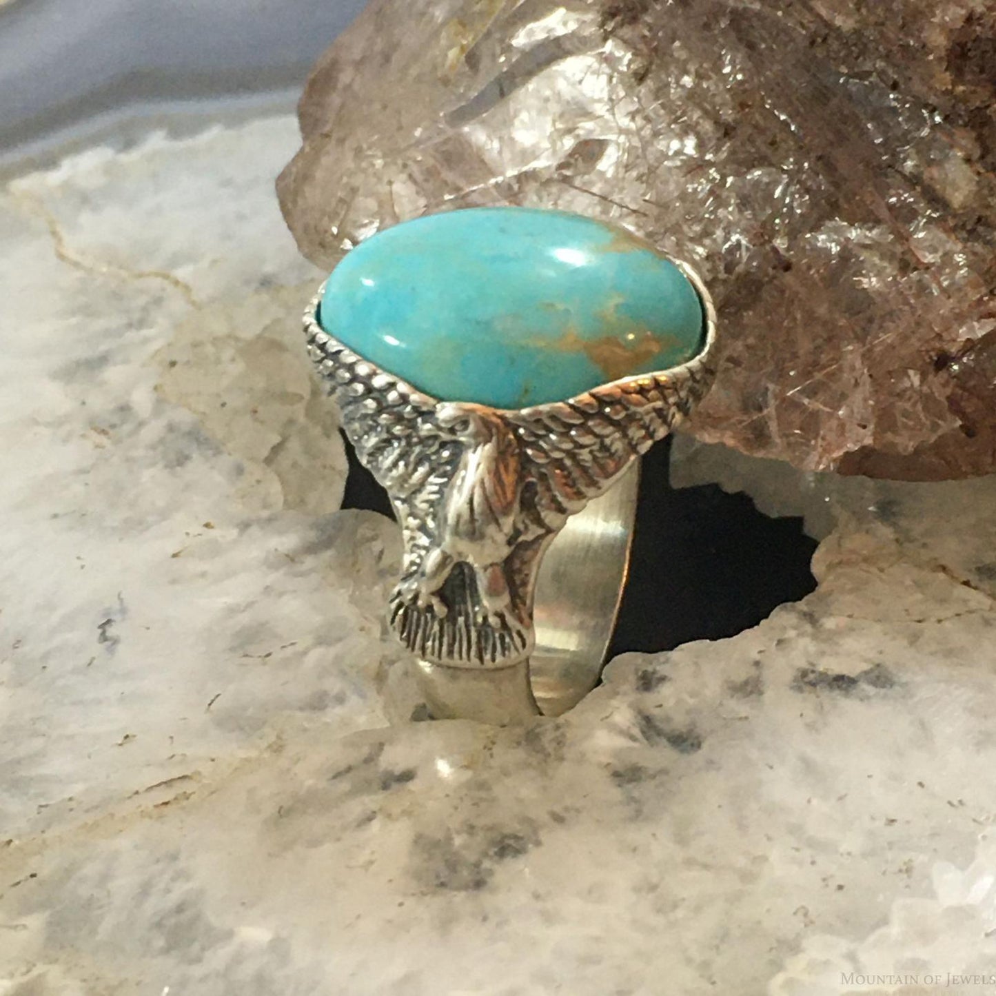 Carolyn Pollack Vintage Sterling Large Oval Turquoise Double Eagle Ring For Men