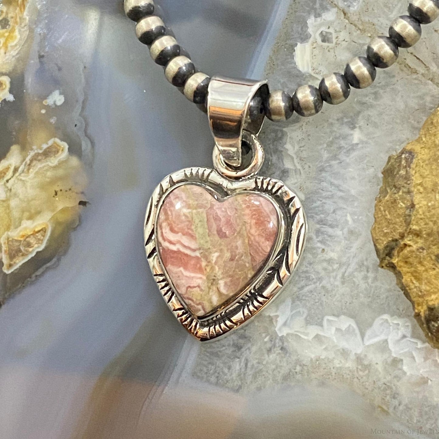 Native American Sterling Silver Heart Shape Rhodochrosite Pendant For Women #1