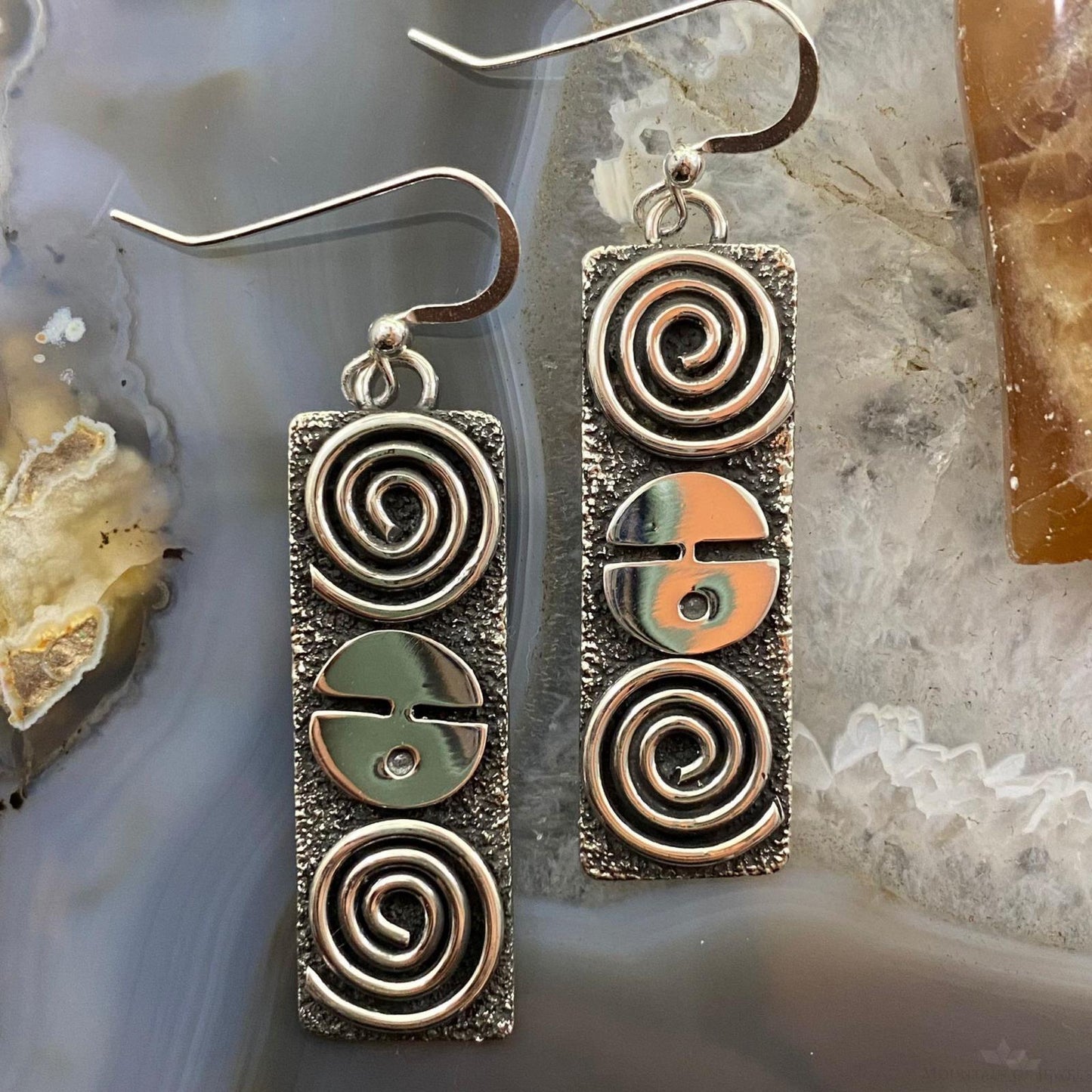 Alex Sanchez Native American Sterling Silver Petroglyph Dangle Earrings Women