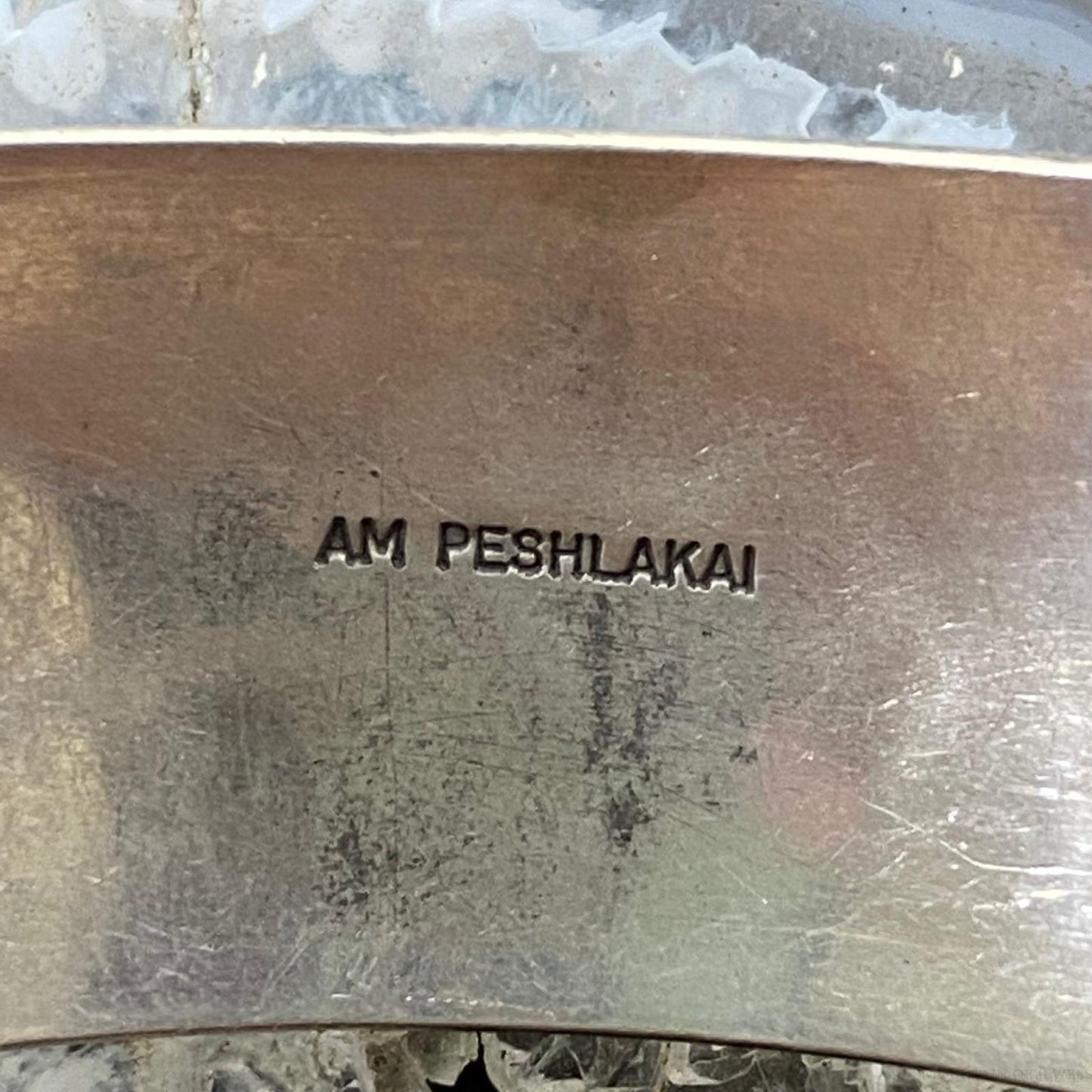 AM Peshlakai Vintage Navajo Native American Silver Overlay Horses Uni Bracelet