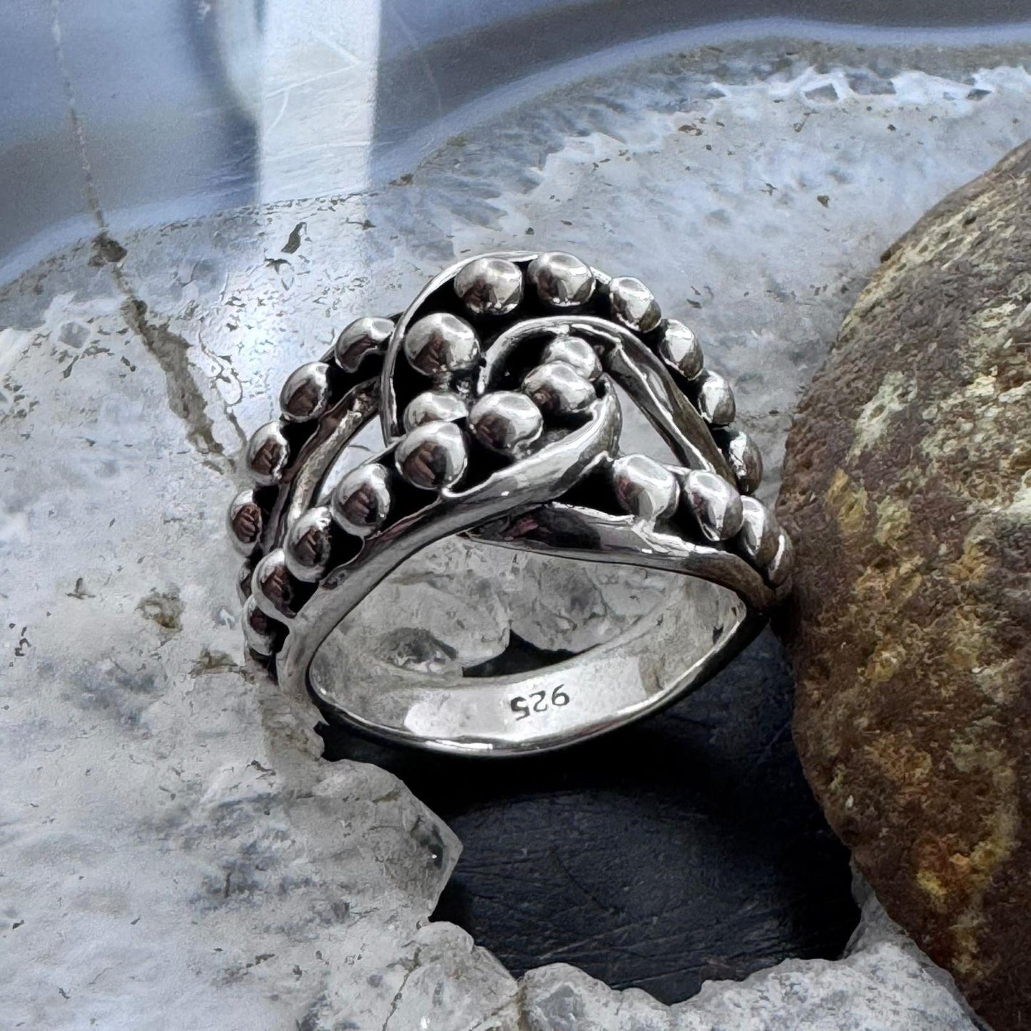 Sterling Silver Intertwined Balls Pattern Fashion Ring For Women,Taxco Mexico