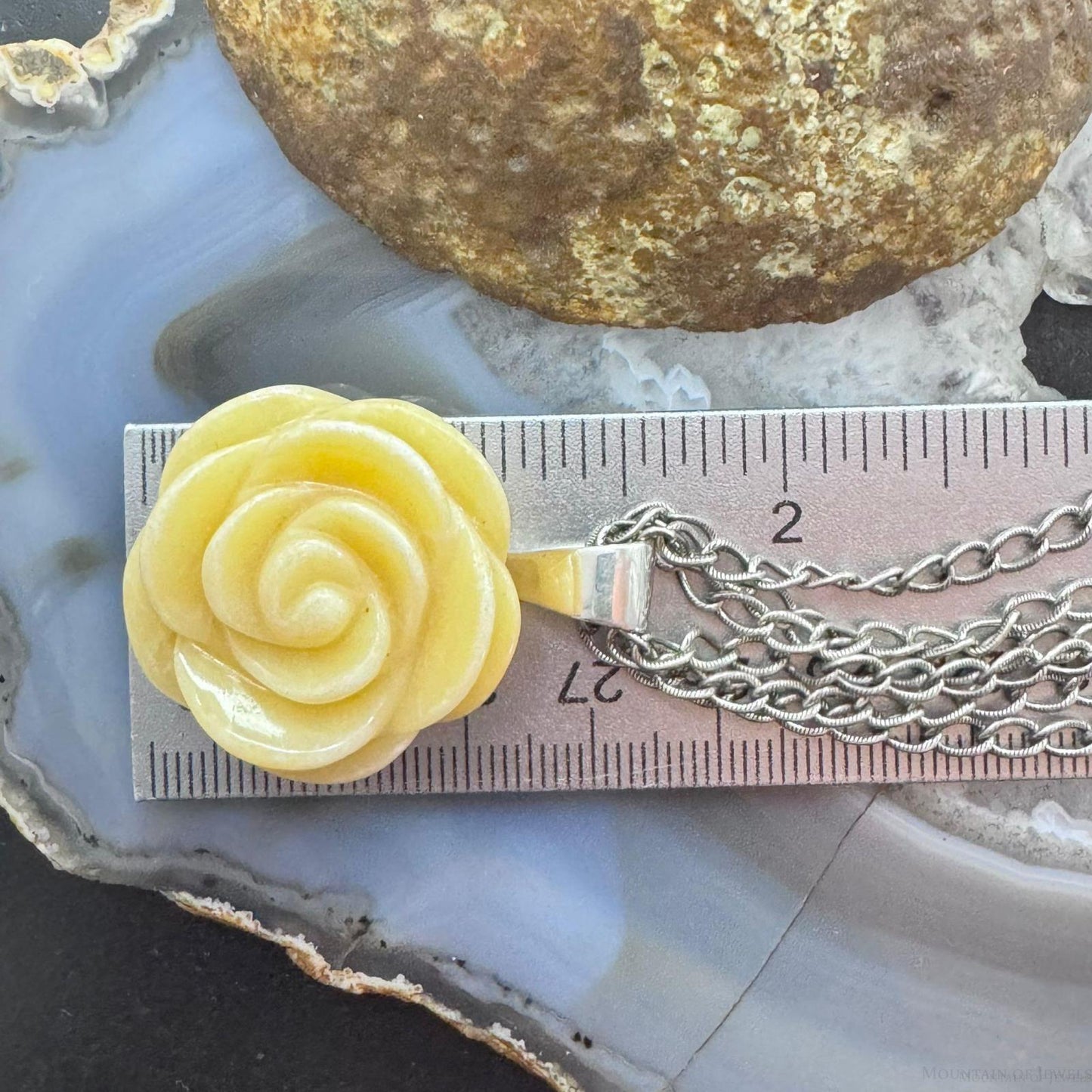 Carolyn Pollack Sterling Silver Carved Yellow Jasper Rose Pendant With Chain Necklace For Women