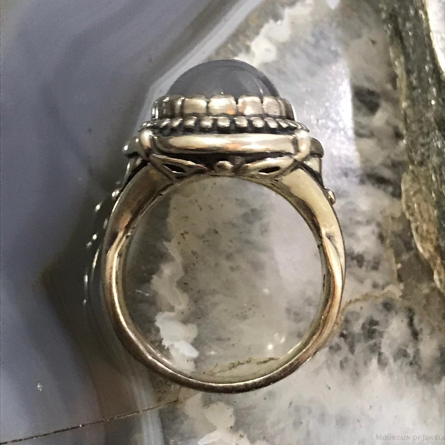 Carolyn Pollack Sterling Silver Oval Gray Agate Decorated Ring Size 9 For Women