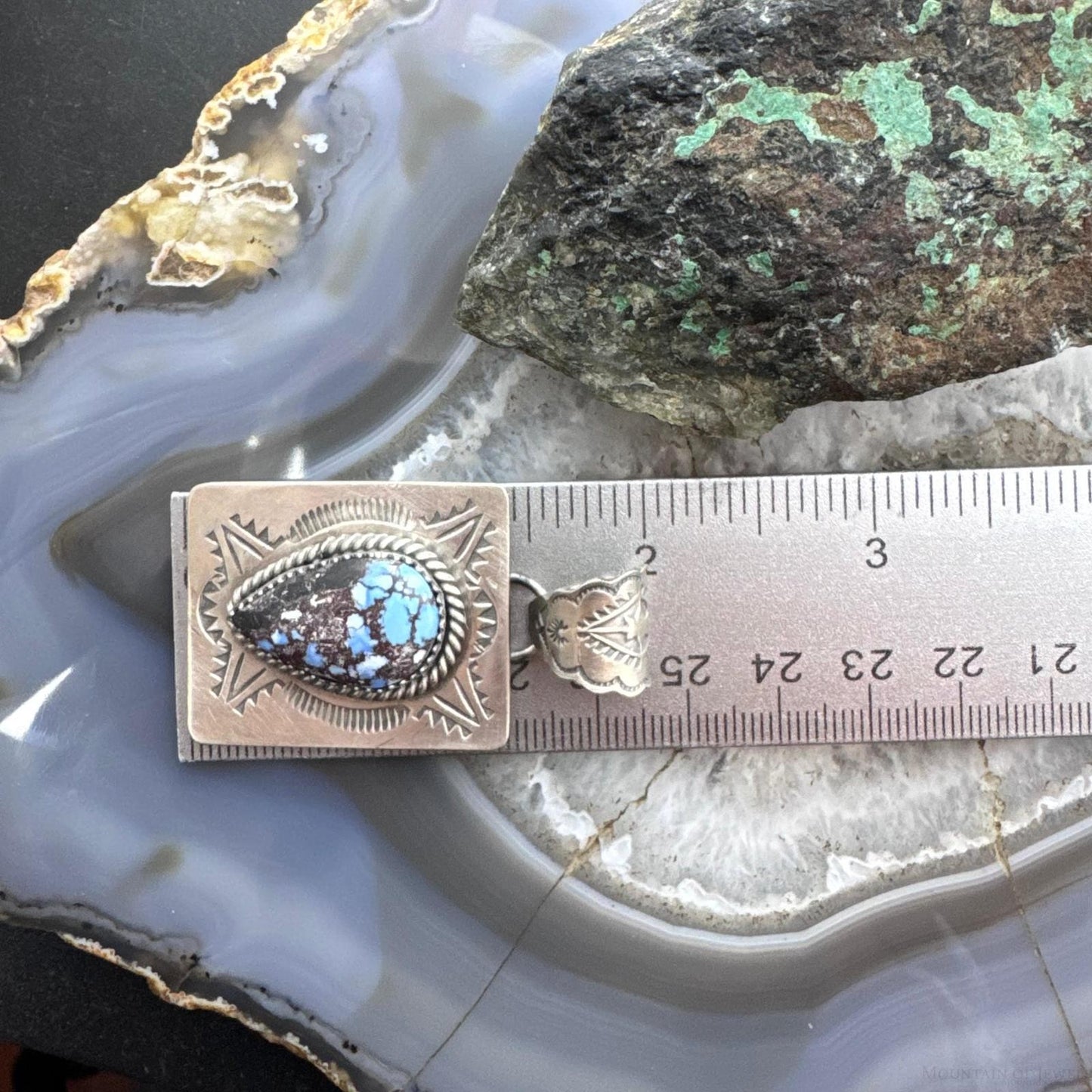 Native American Sterling Silver Teardrop Golden Hill Turquoise Decorated Pendant #1