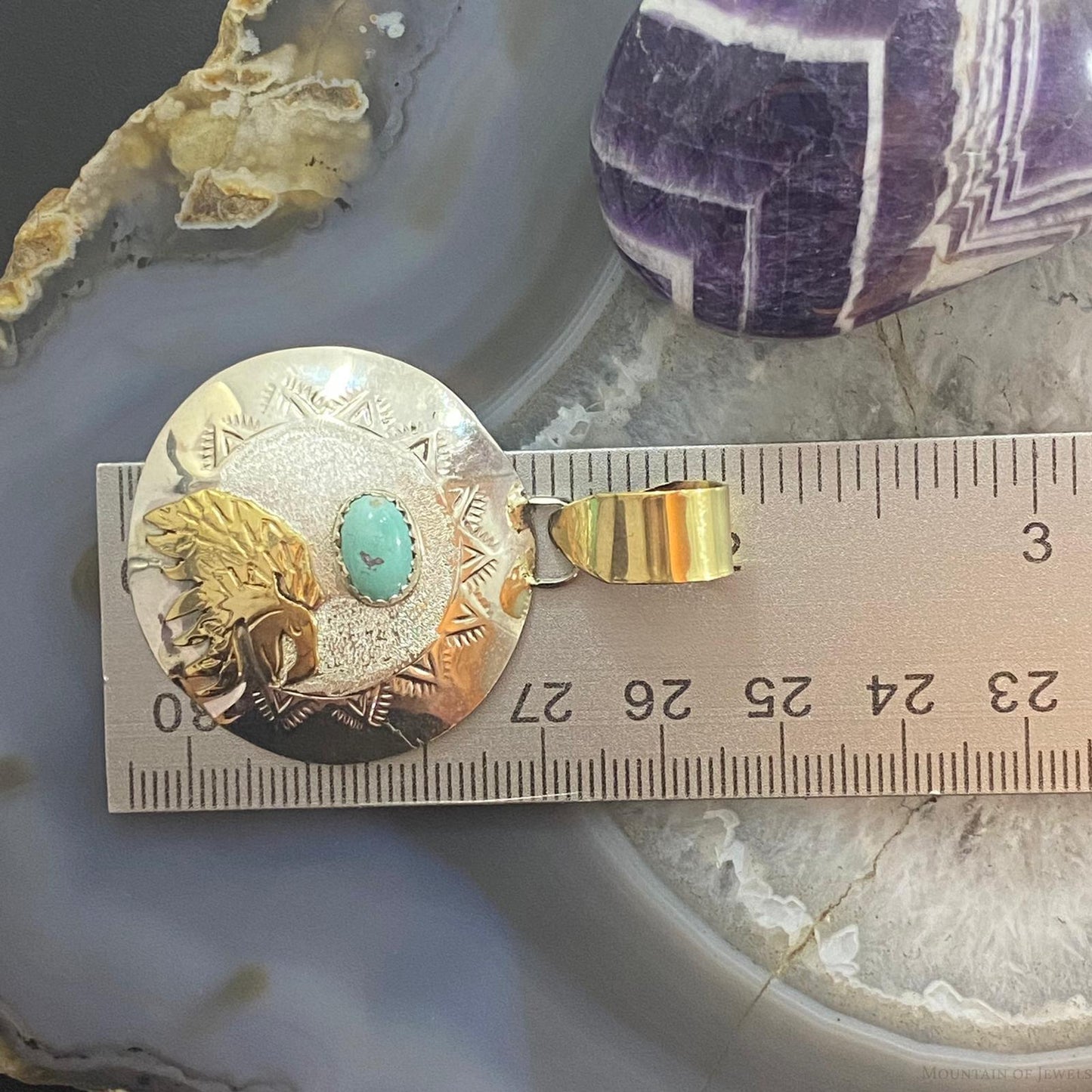 Native American Sterling Silver, GF Eagle Oval Turquoise Pendant For Women