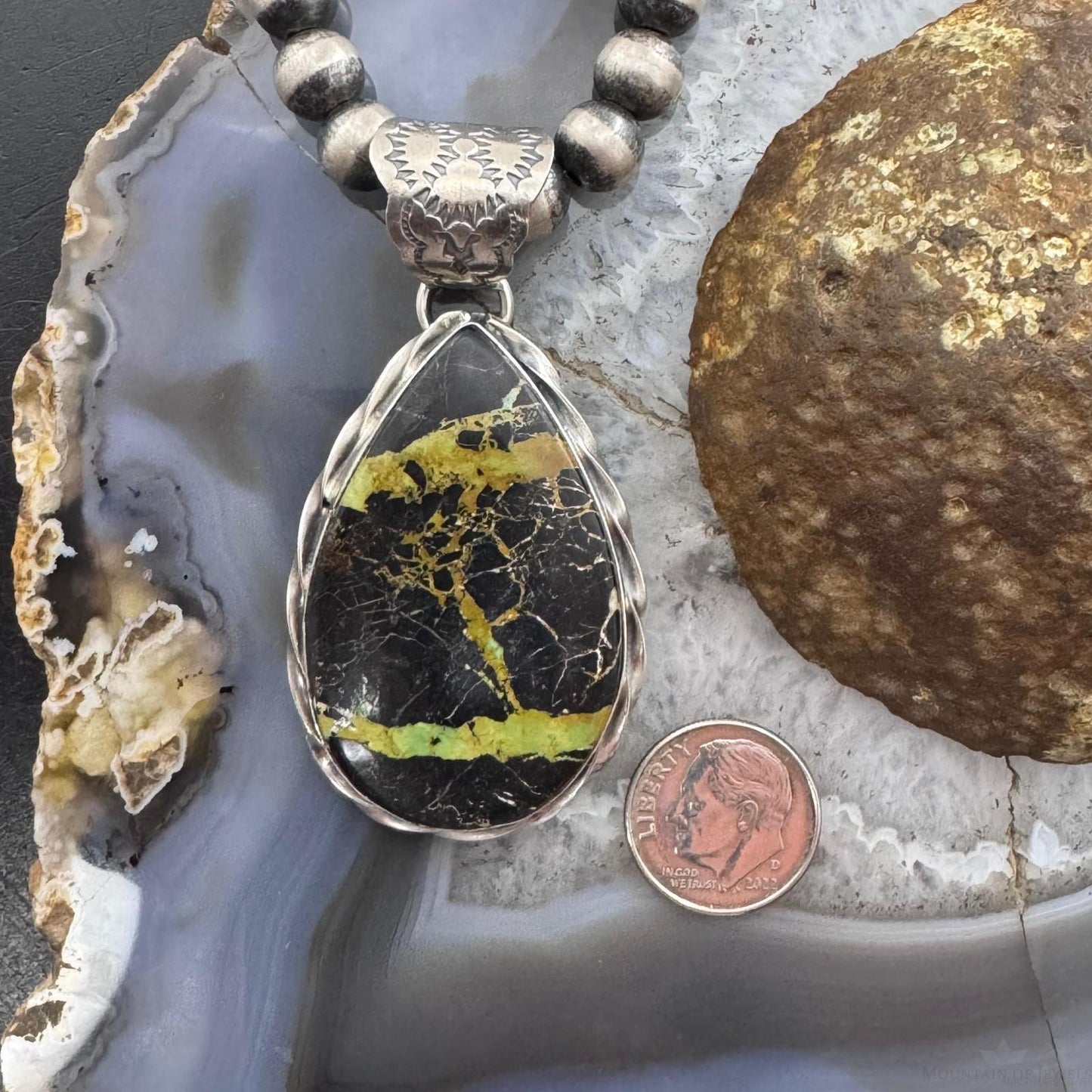Native American Sterling Silver Teardrop Black Jack Decorated Pendant For Women