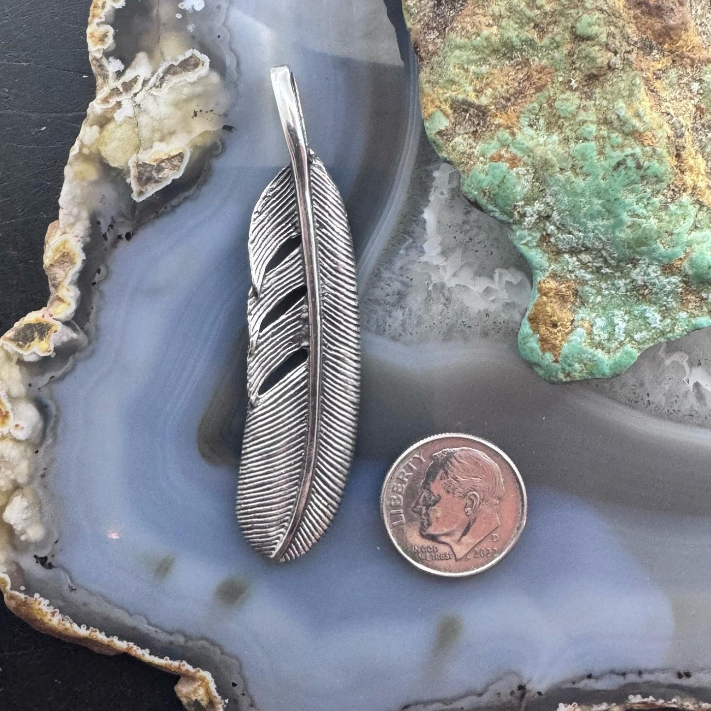 Sterling Silver Southwestern Style Curved Feather Unisex Pendant