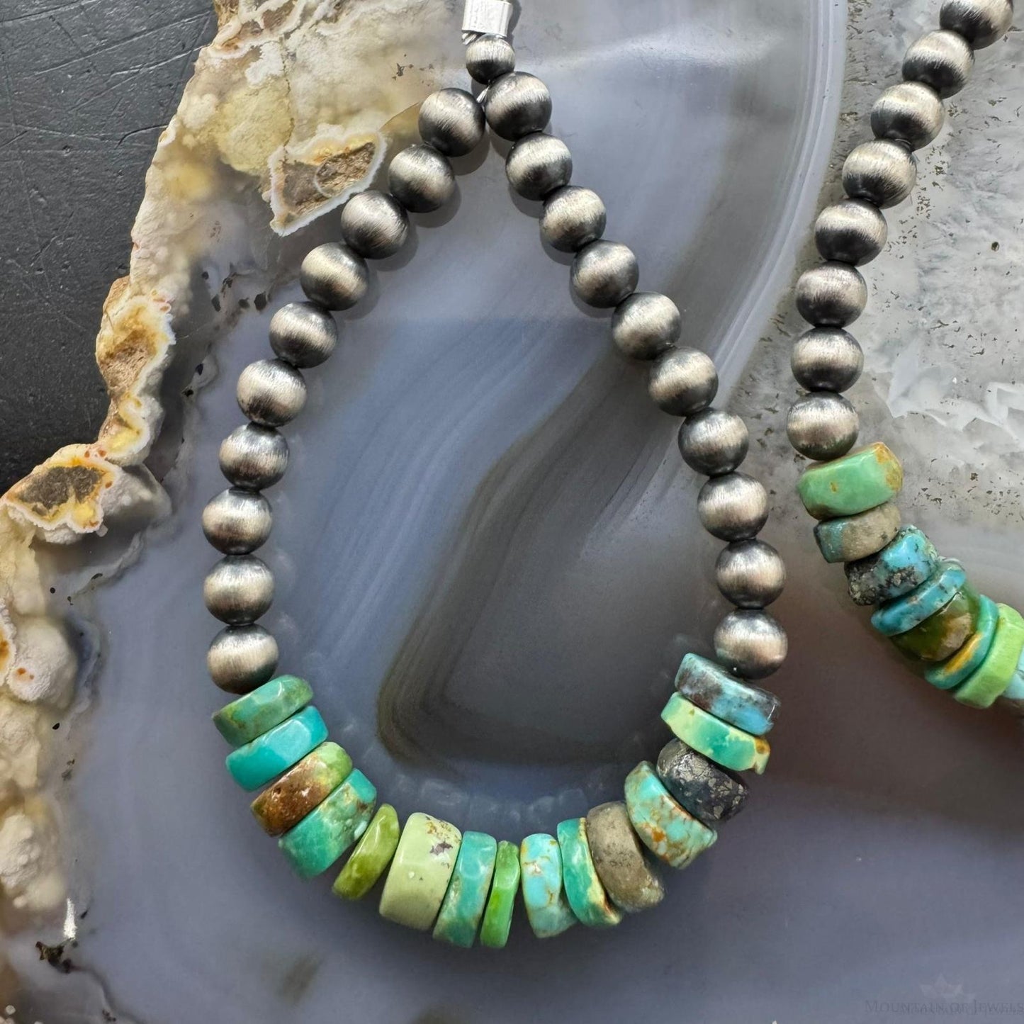 Sterling Silver Navajo Pearl Southwester Style & Turquoise Bead Hoop Earrings For Women