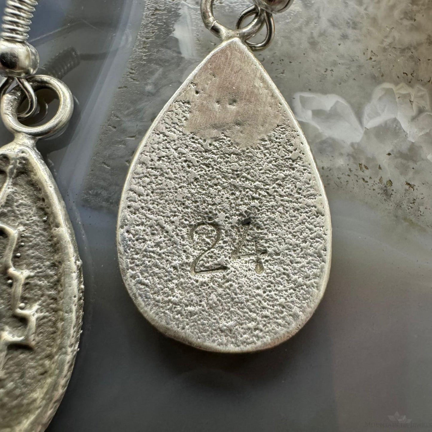 Joel Pajarito Sterling Silver Teardrop Tufa Cast Rug Design Dangle Earrings For Women