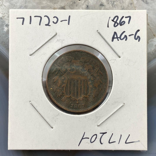 1867 US Two (2) Cent Piece Circulation Strike AG-G Collectible Coin #71720-1
