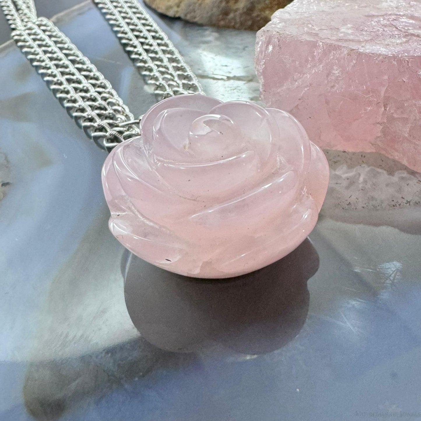Carolyn Pollack Sterling Silver Carved Rose Quartz Rose Pendant With Chain Necklace For Women