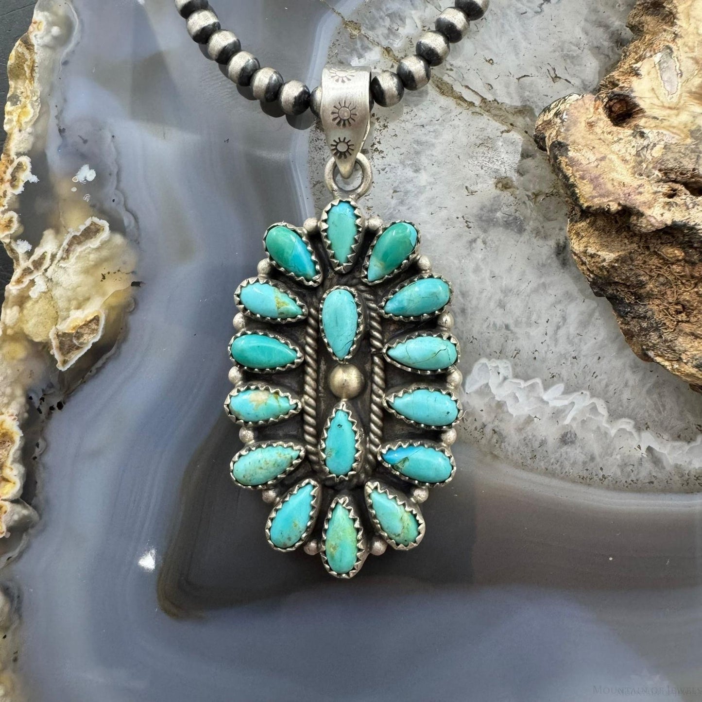 Sterling Silver Southwestern Style Turquoise Decorated Cluster Pendant For Women