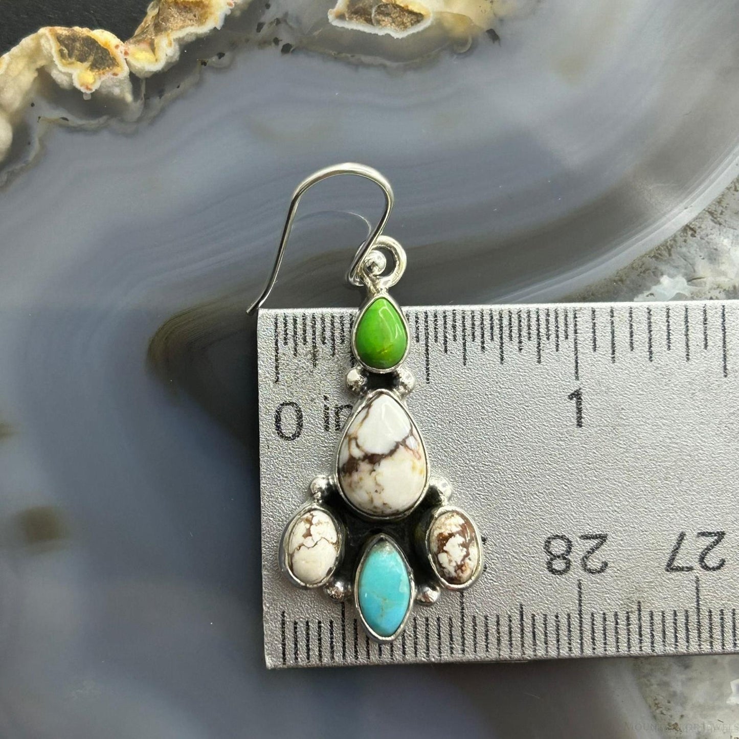 Sterling Silver Southwestern Style Multistone Dangle Earrings For Women