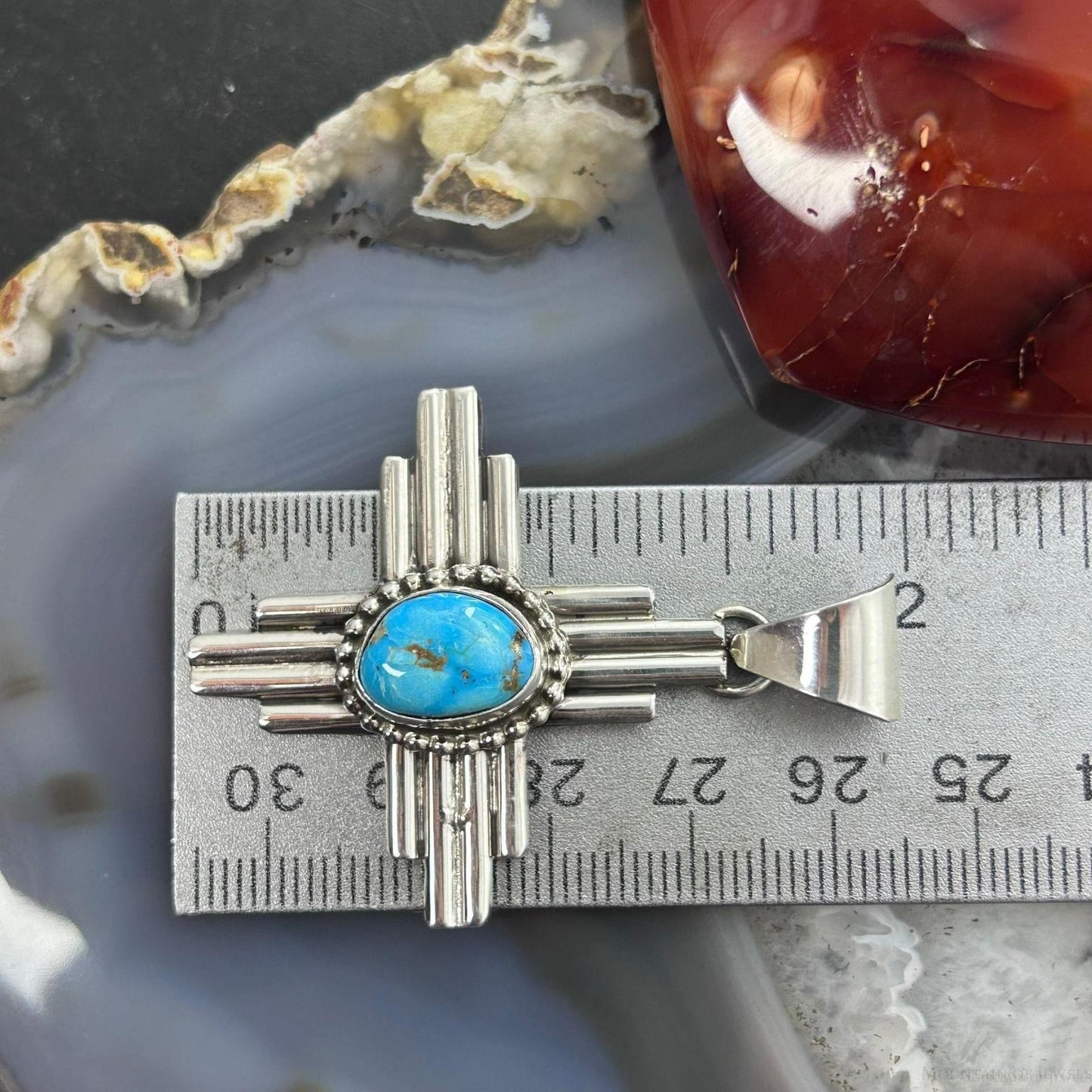 Priscilla Apache Native American Sterling Silver Turquoise Zia Unisex Pendant