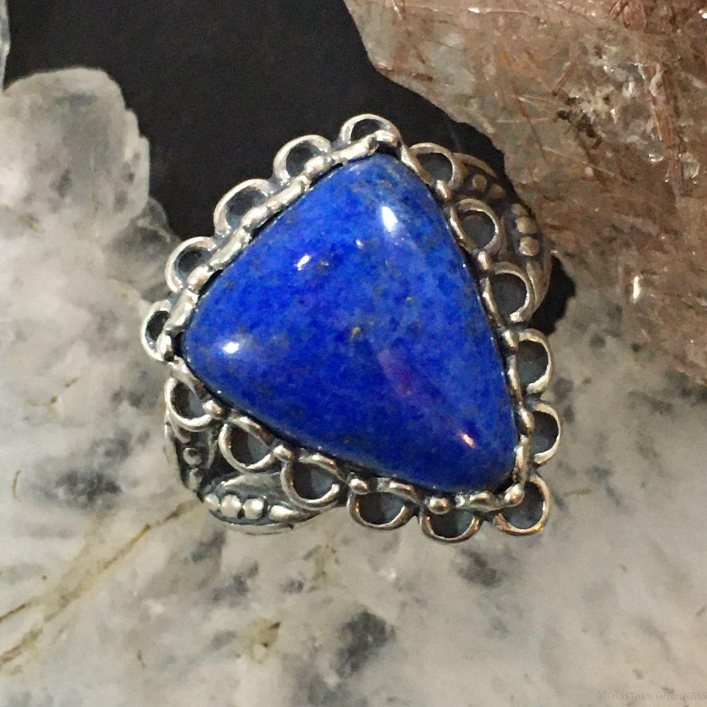 Carolyn Pollack Sterling Silver Triangle Lapis Decorated Ring Size 5.25 & 8 For Women