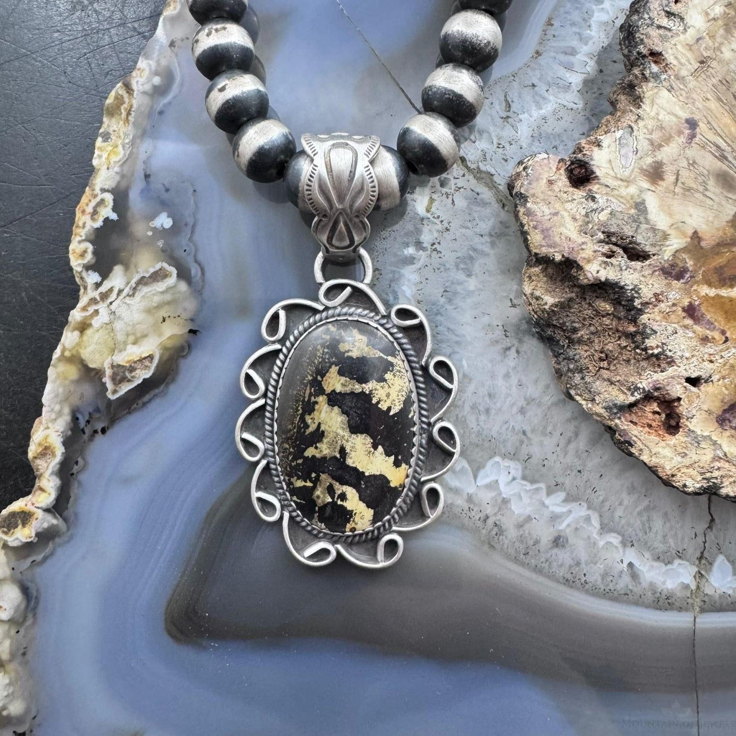 Sterling Silver Southwestern Style Oval Leopard Jasper Decorated Pendant For Women