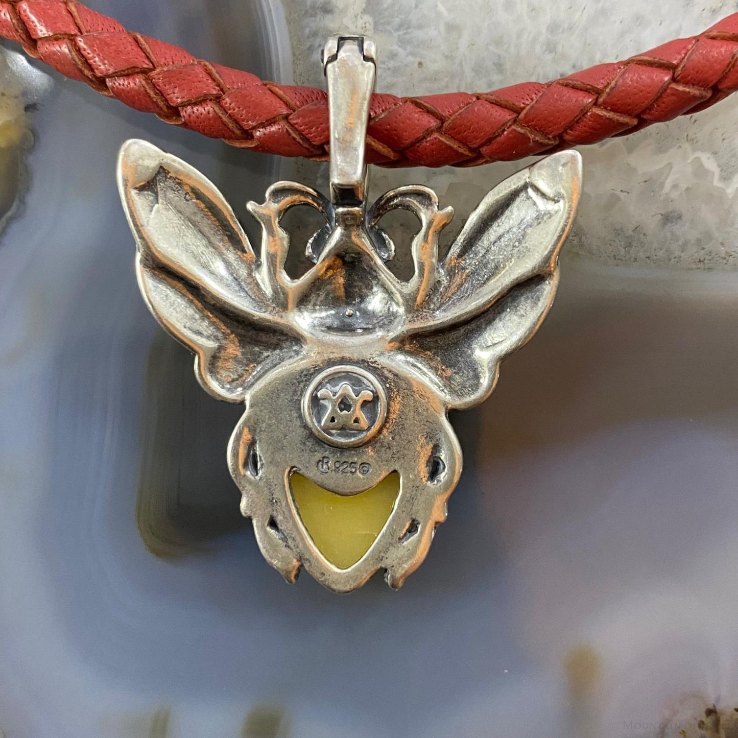 Carolyn Pollack Southwestern Style Sterling Silver Yellow Jasper Bee Enhancer Pendant For Women