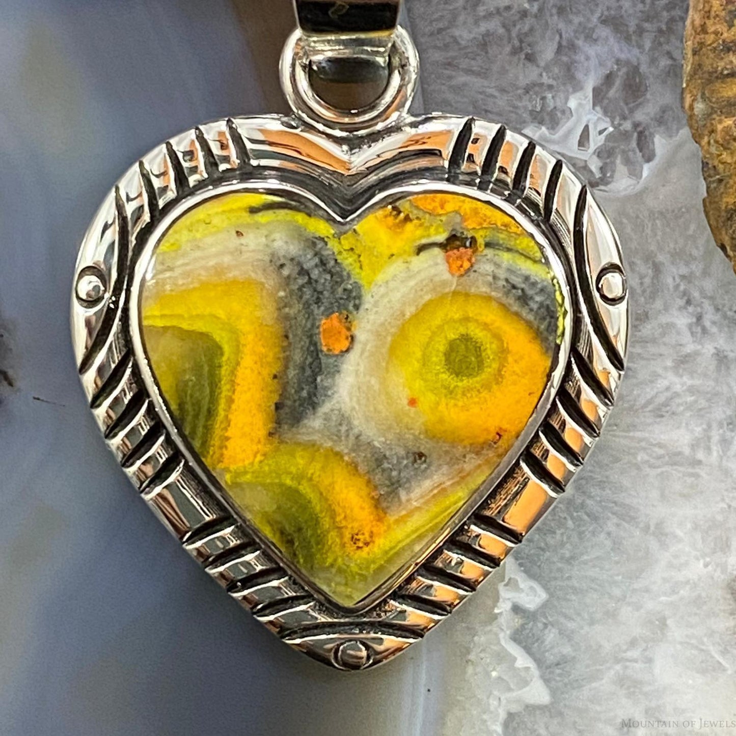Native American Sterling Silver Heart Shape Bumblebee Jasper Pendant For Women 2