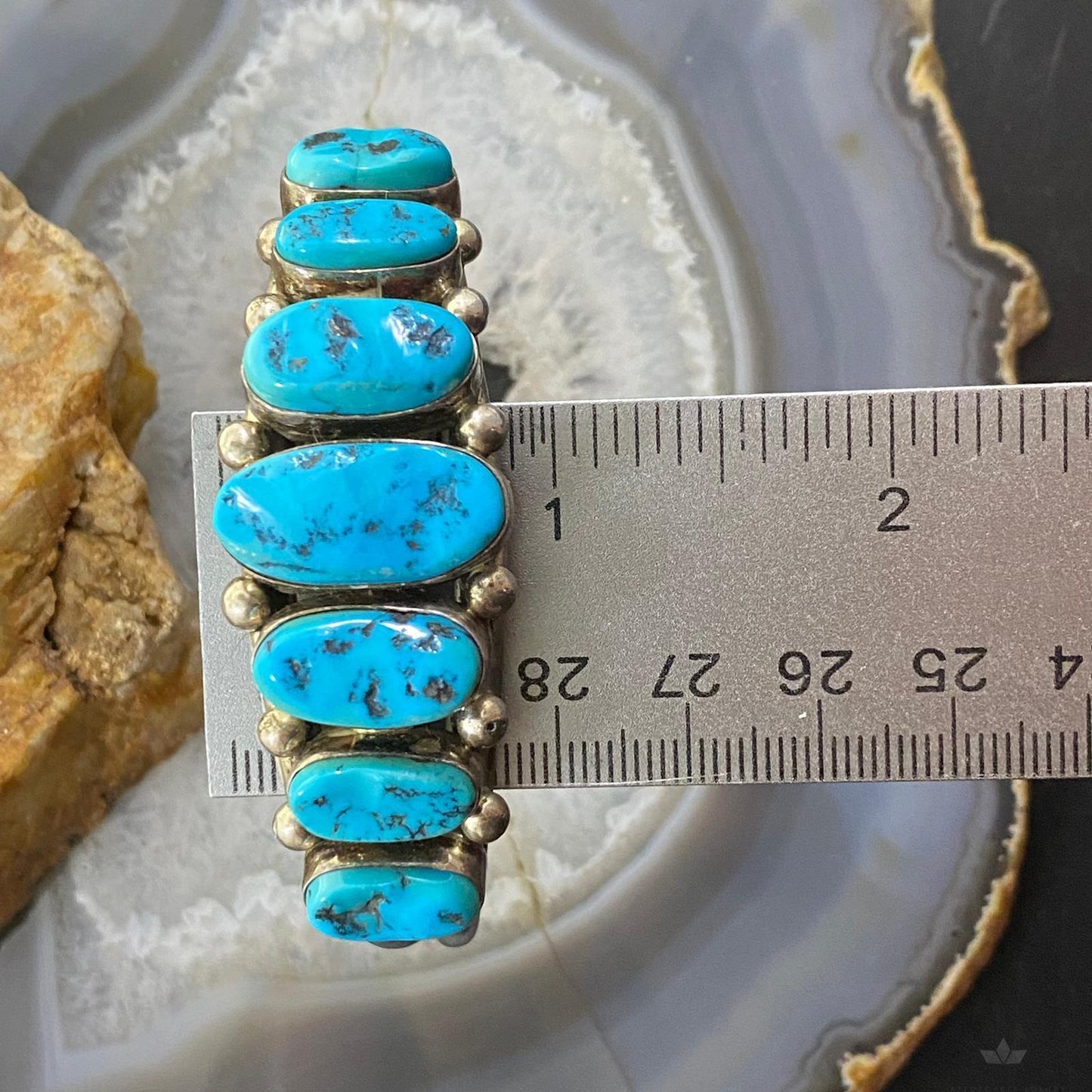 Ramona Loloma Vintage Native American Sterling Silver Graduated Turquoise Cuff