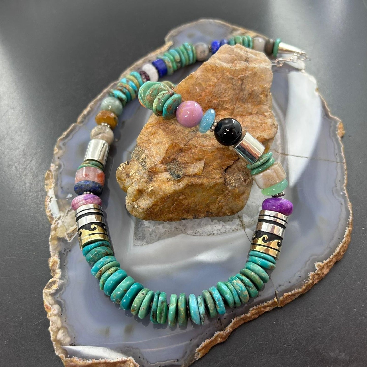 Tommy&Rosita Singer Sterling Silver Turquoise & Multistone Beads Necklace For Women #1