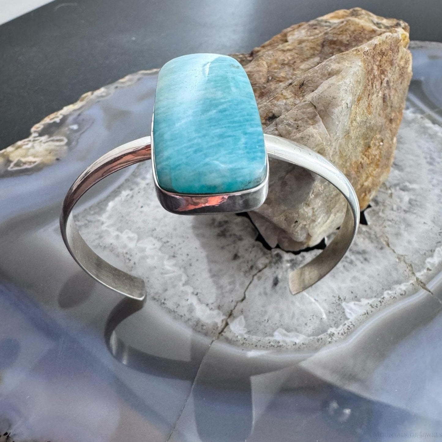 Frank Chavez Native American Sterling Silver Amazonite Bracelet For Women