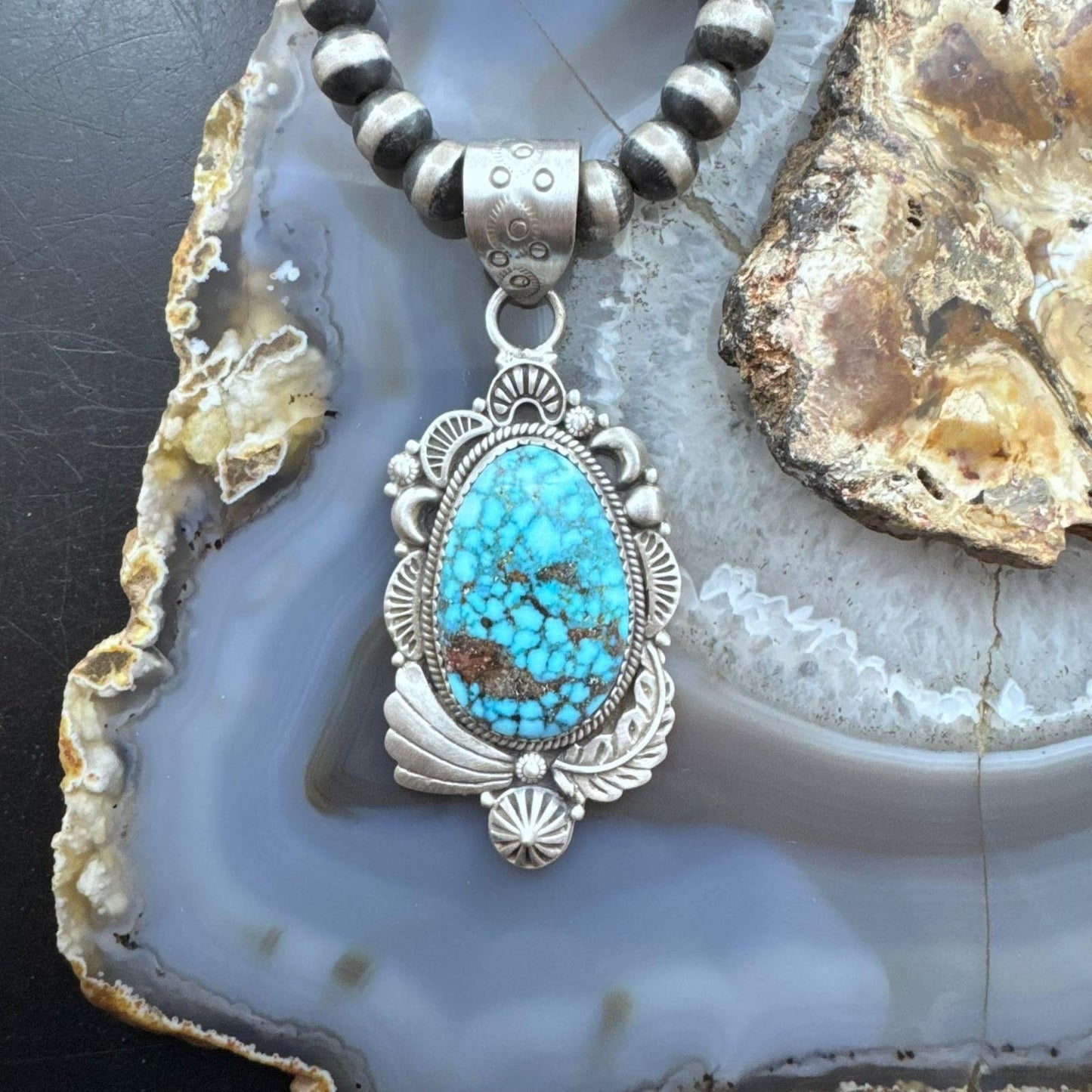 Sterling Silver Southwestern Style Large Egg-shape Kingman Turquoise Pendant For Women