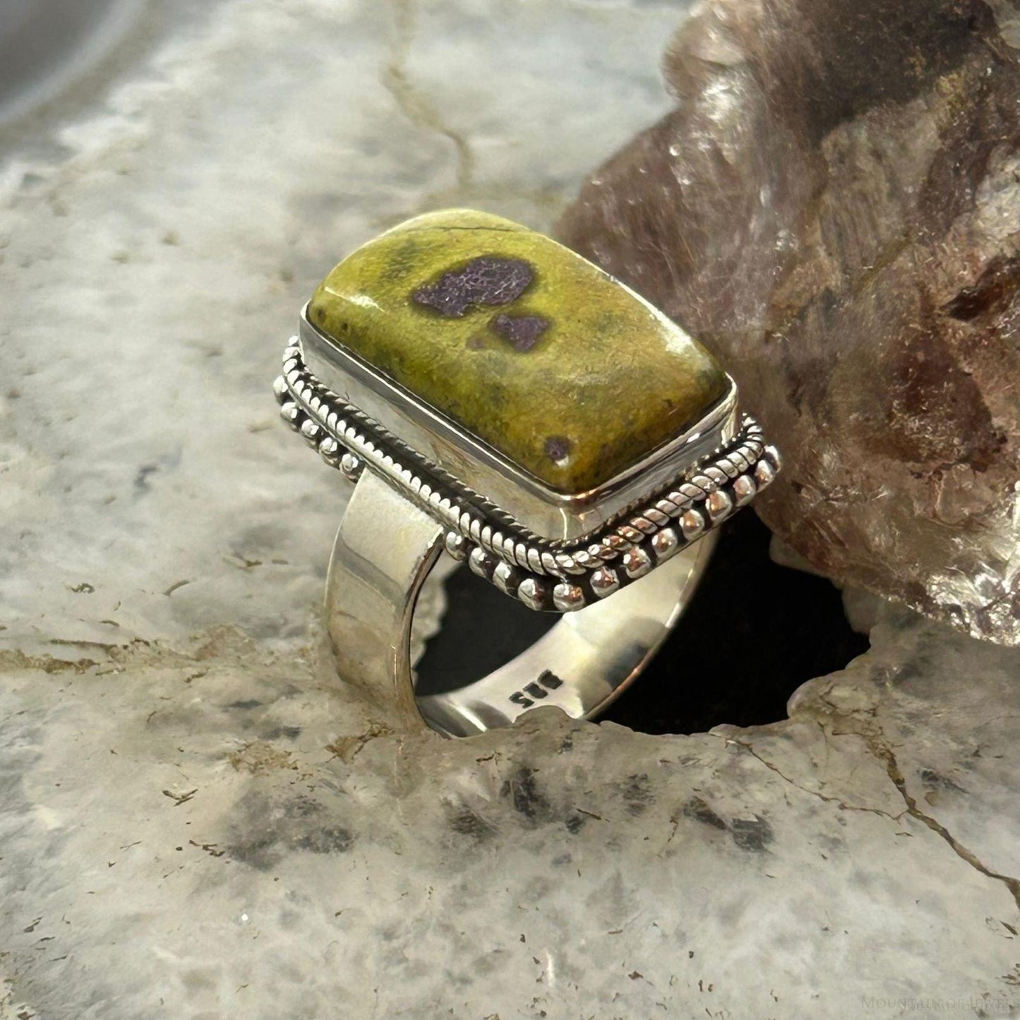 Sterling Silver Southwestern Style Rectangle Atlantisite Ring Size 7.25 For Women