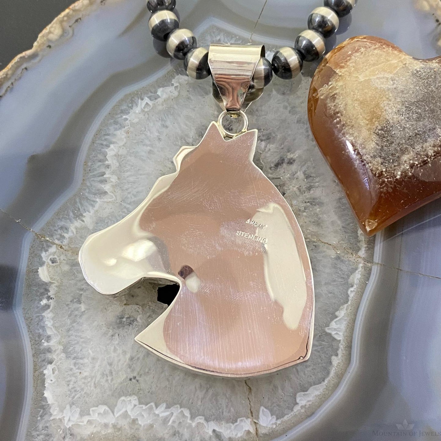 Alonzo Mariano Navajo Sterling Silver Overlay Horse Unisex Pendant Necklace