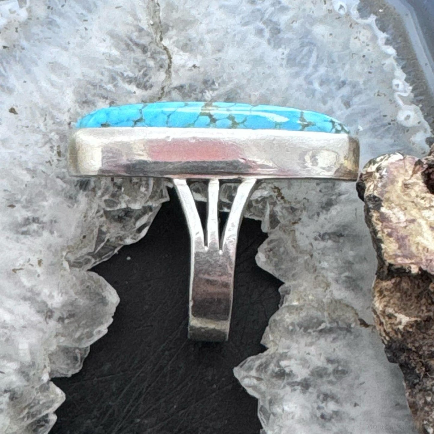 Native American Sterling Silver Elongated Turquoise Ring Size 6.25 For Women
