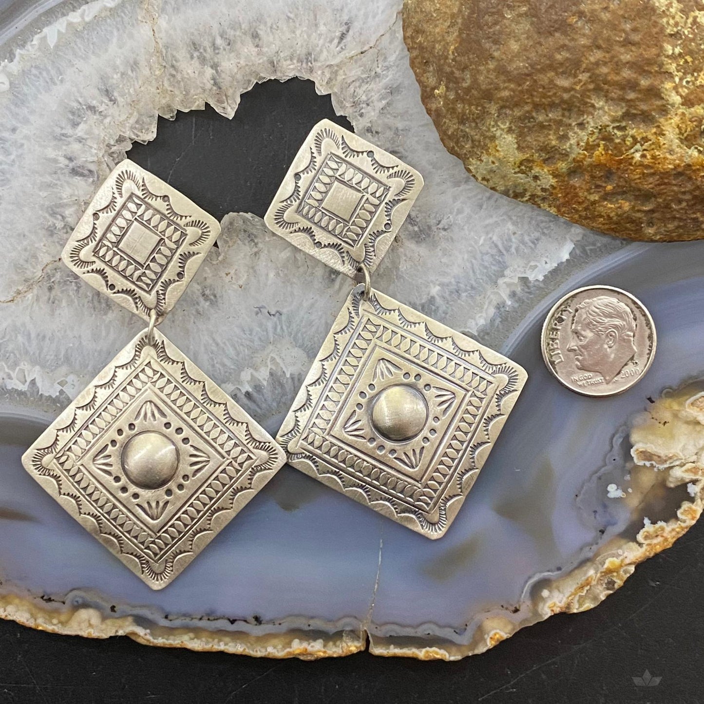Harold Joe Native American Sterling Silver Stamped Post Earrings For Women #1