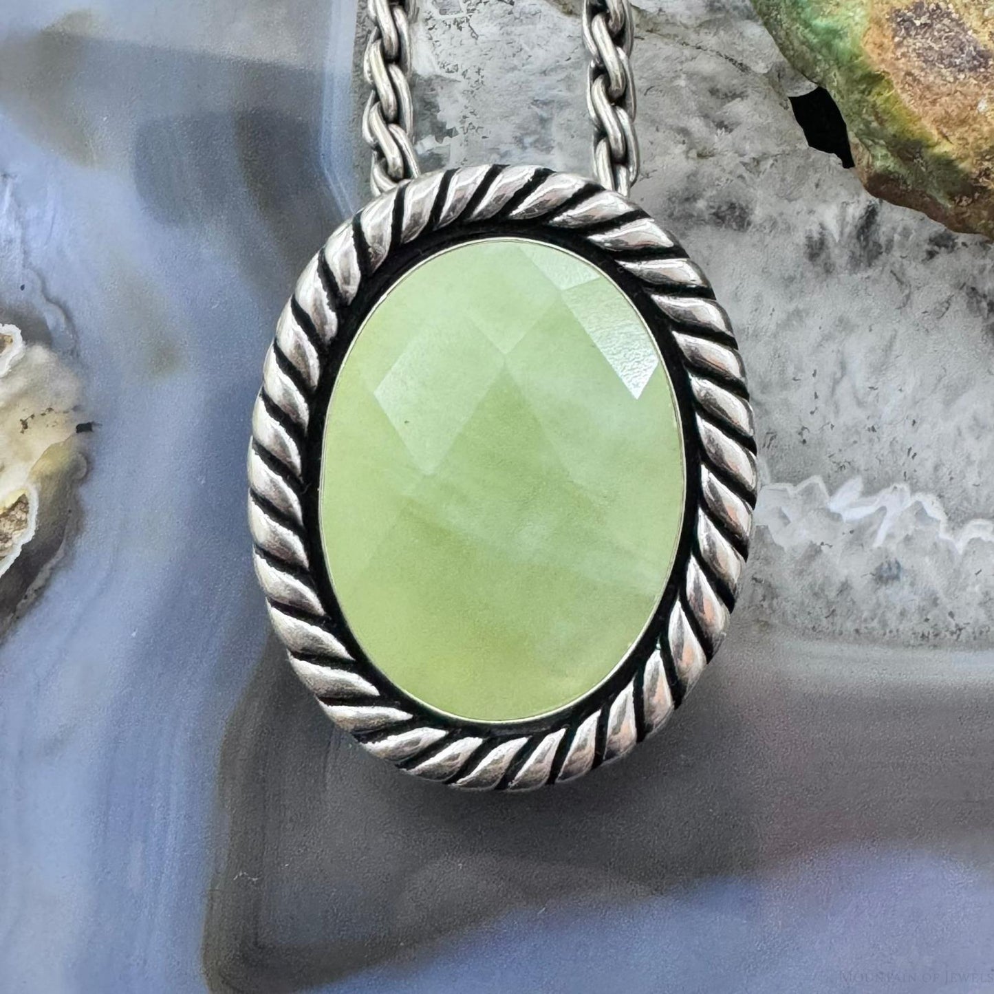 Carolyn Pollack Sterling Silver Large Faceted Oval Green MOP Pendant/Brooch For Women